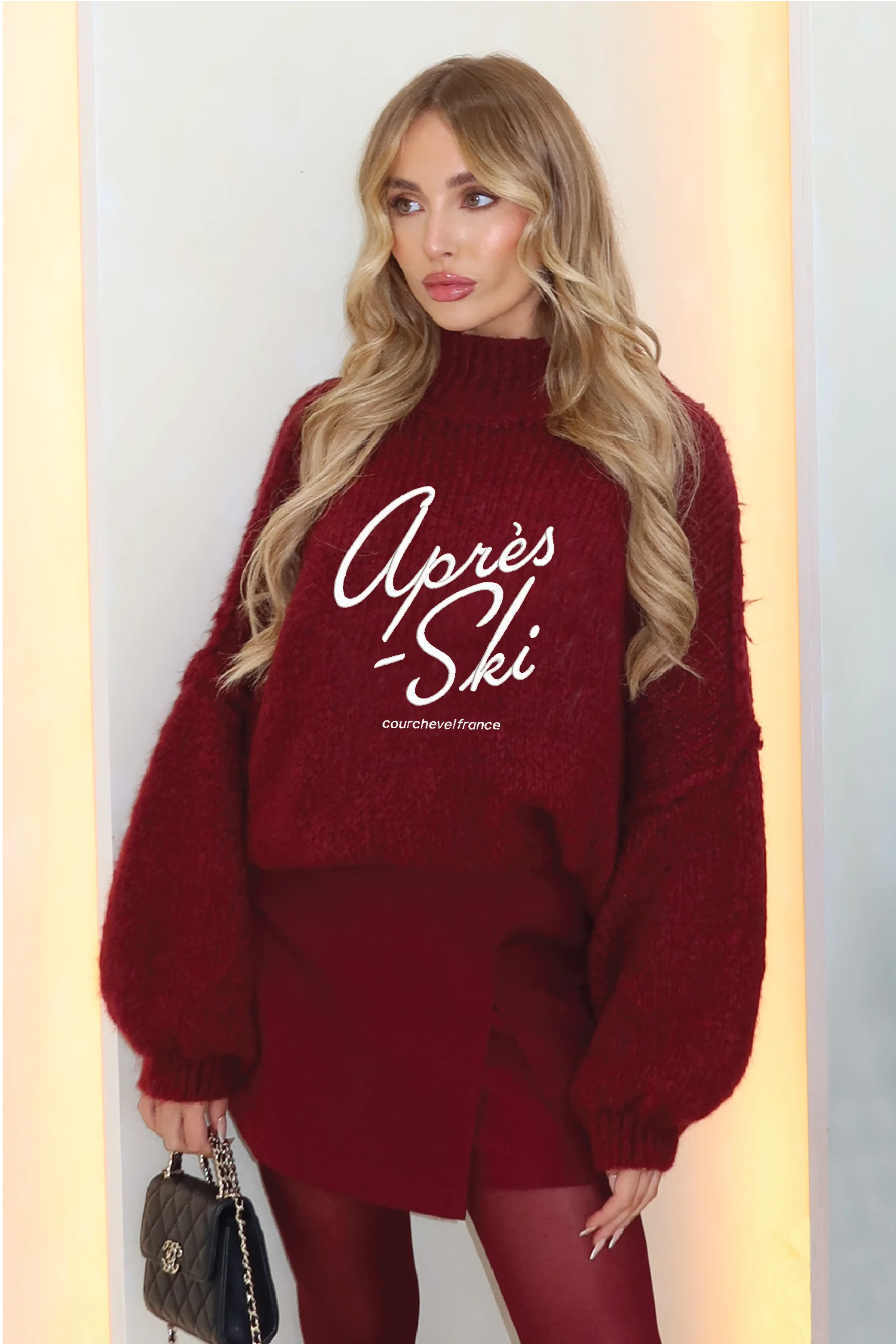 Apres Ski burgundy embroidered oversized knit jumper - Image 2