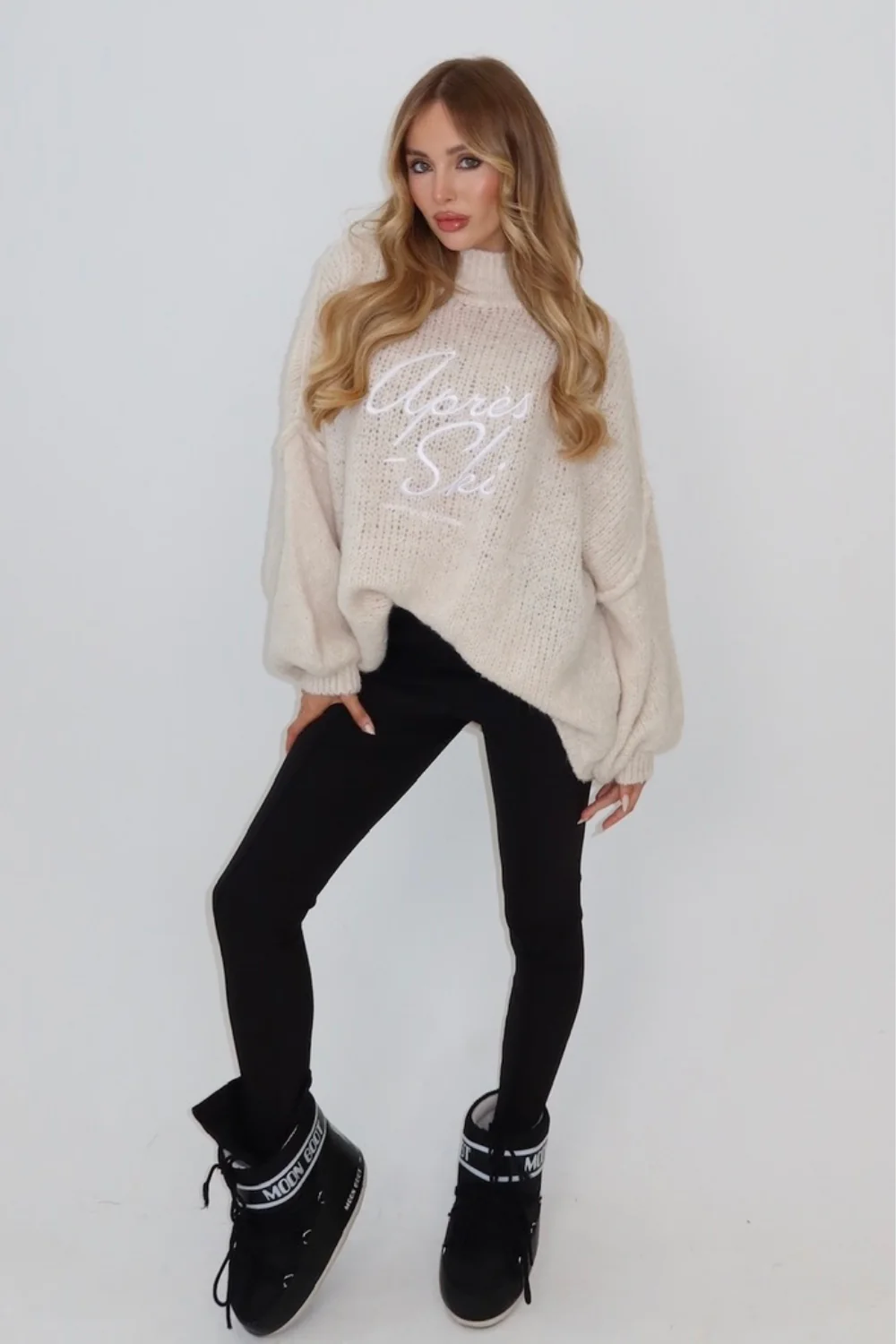 Apres Ski cream embroidered oversized knit jumper - Image 4