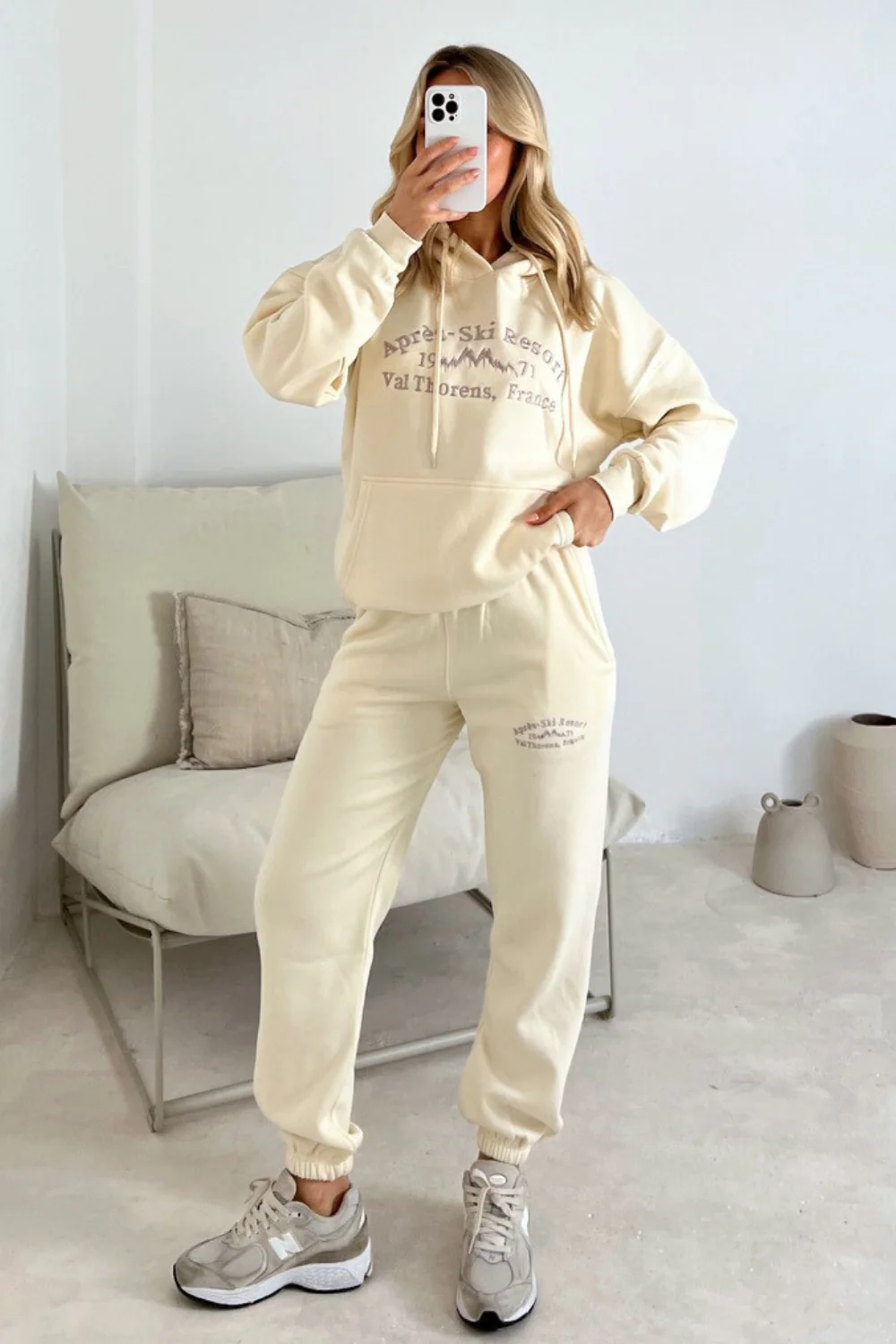 Apres Ski ecru with beige embroidered hoodie joggers loungewear - Image 2