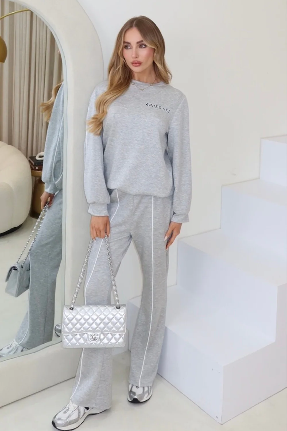 Apres ski marl grey sweater & flared pants loungewear - Image 2