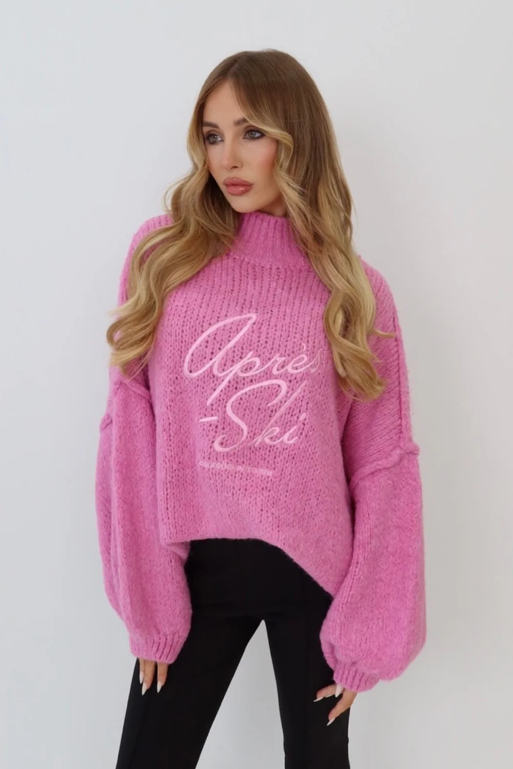 Apres Ski pink & white embroidered oversized knit jumper - Image 2