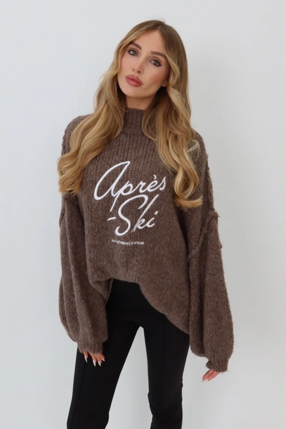 Apres Ski taupe embroidered oversized knit jumper - Image 2