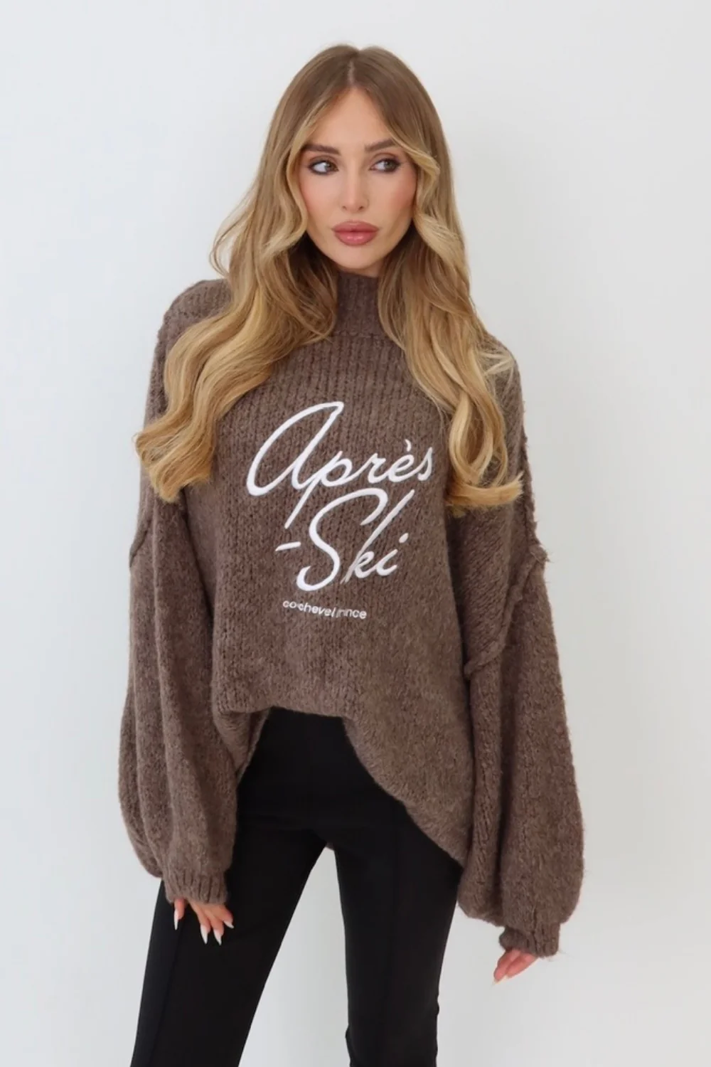 Apres Ski taupe embroidered oversized knit jumper - Image 3