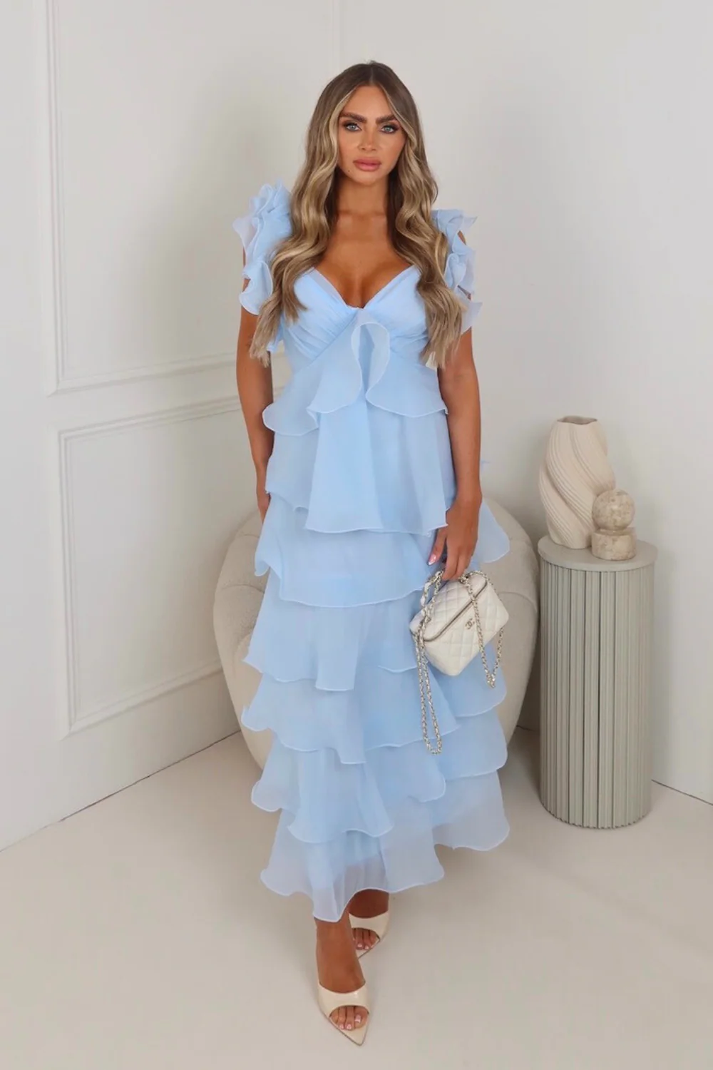 Arabella blue tiered chiffon maxi dress - Image 2