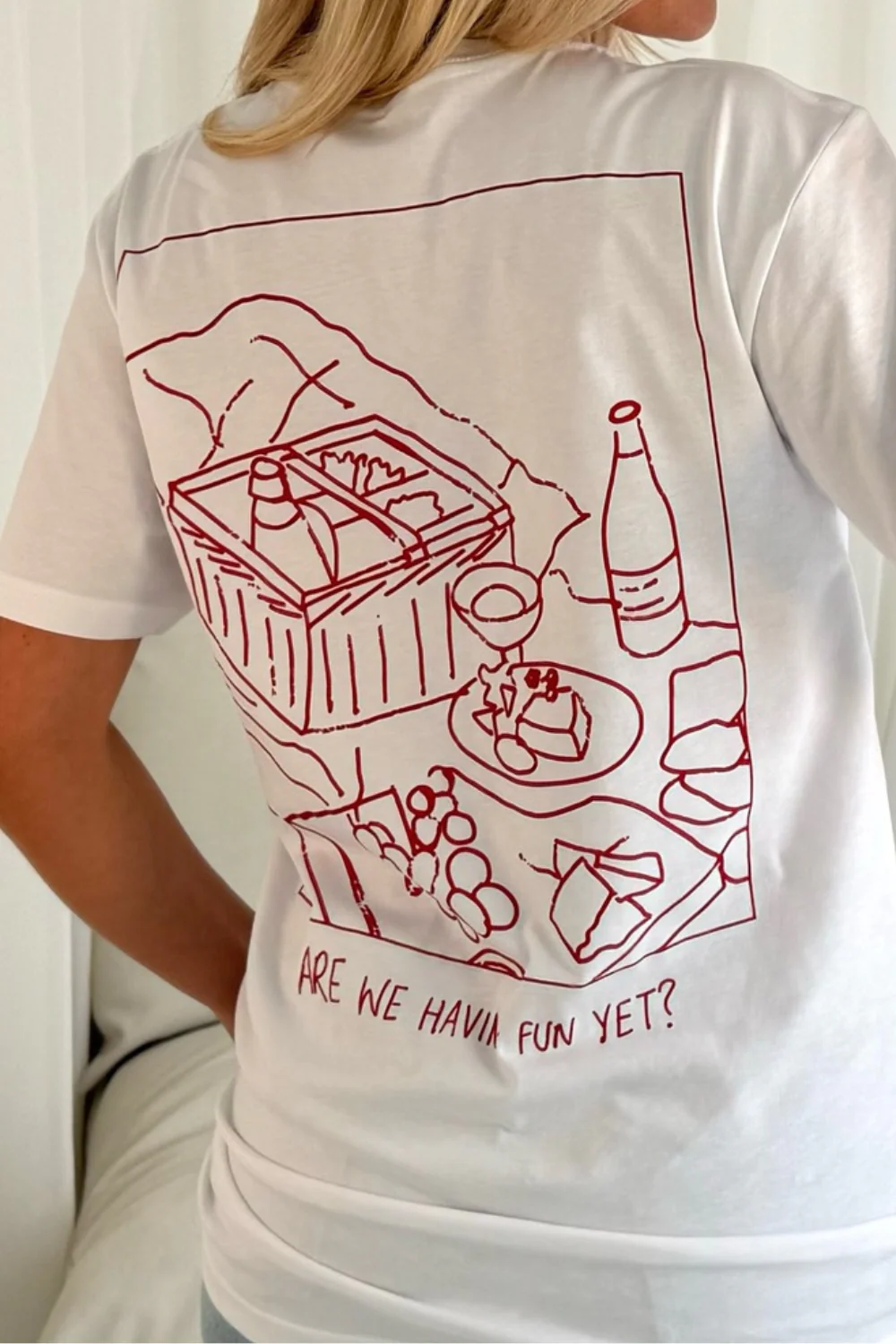 Are we having fun white printed t-shirt