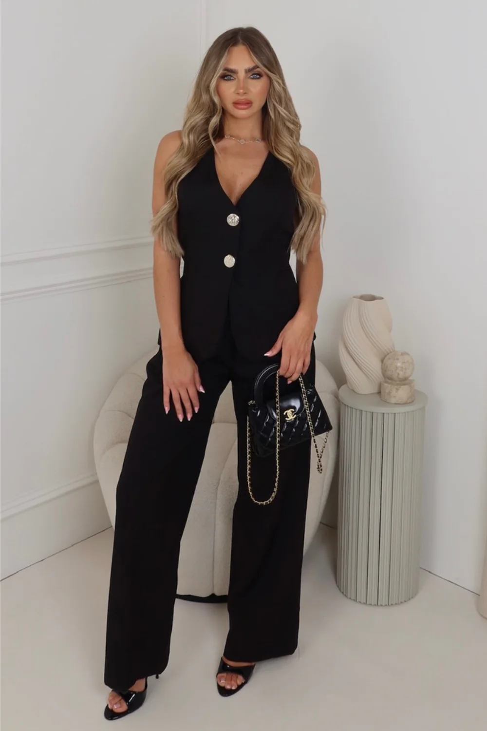 Aria black tailored waistcoat & trouser co ord