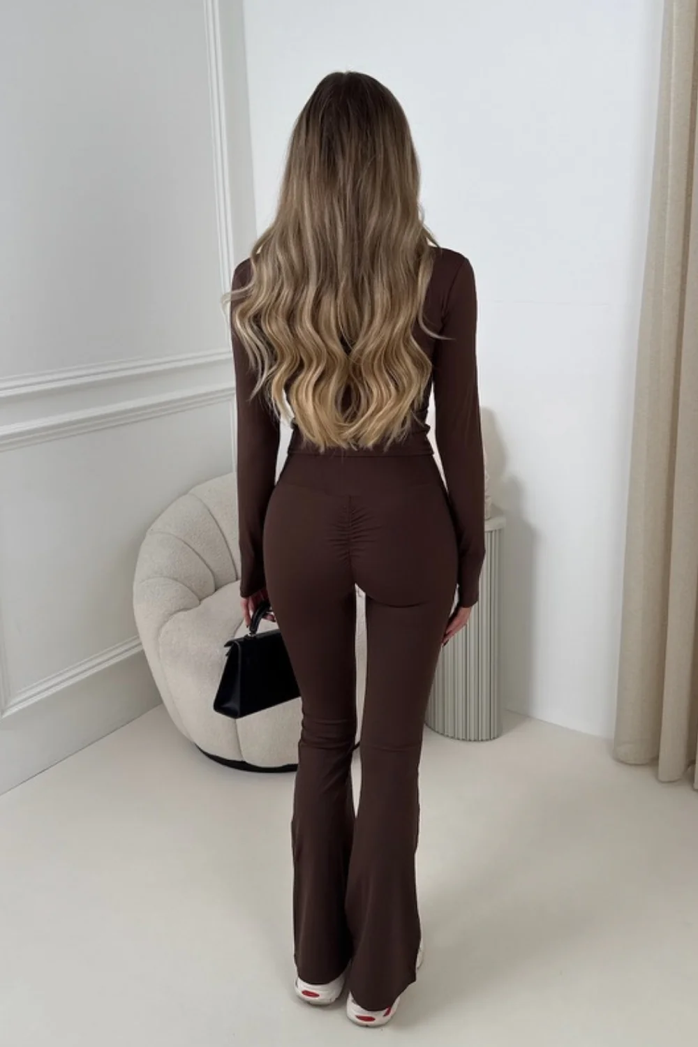 ASHER CHOCOLATE FULL ZIP JACKET AND RUCHED BUM FLARED LEGGINGS - Image 2