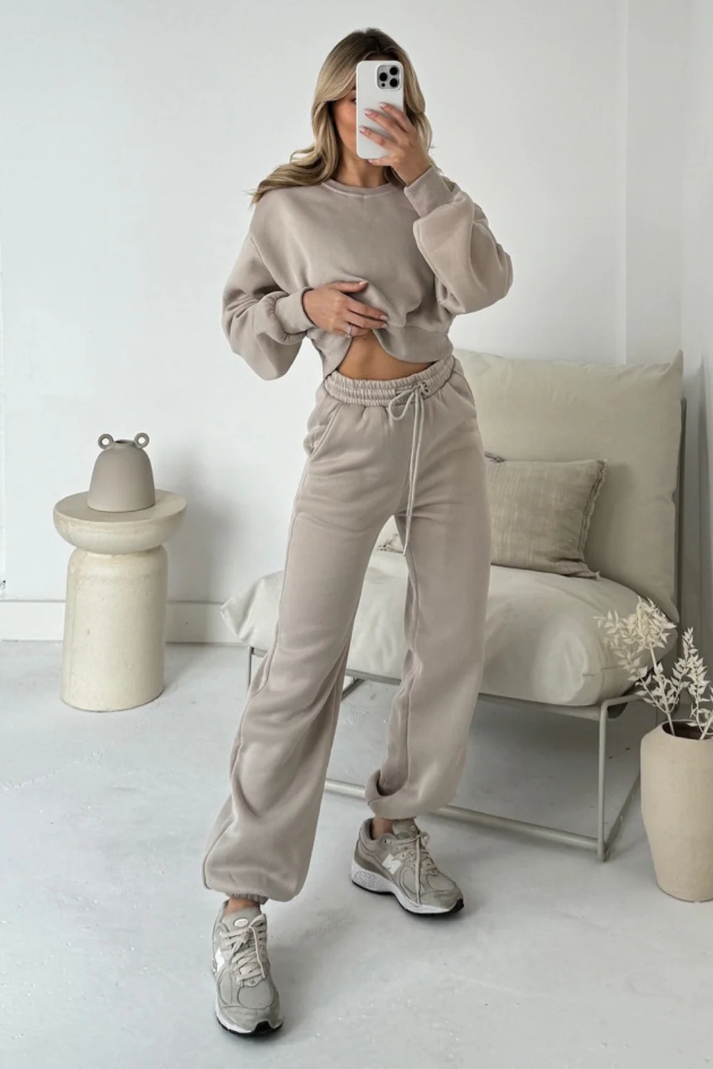 Ashley beige cropped sweater and jogger loungewear - Image 2