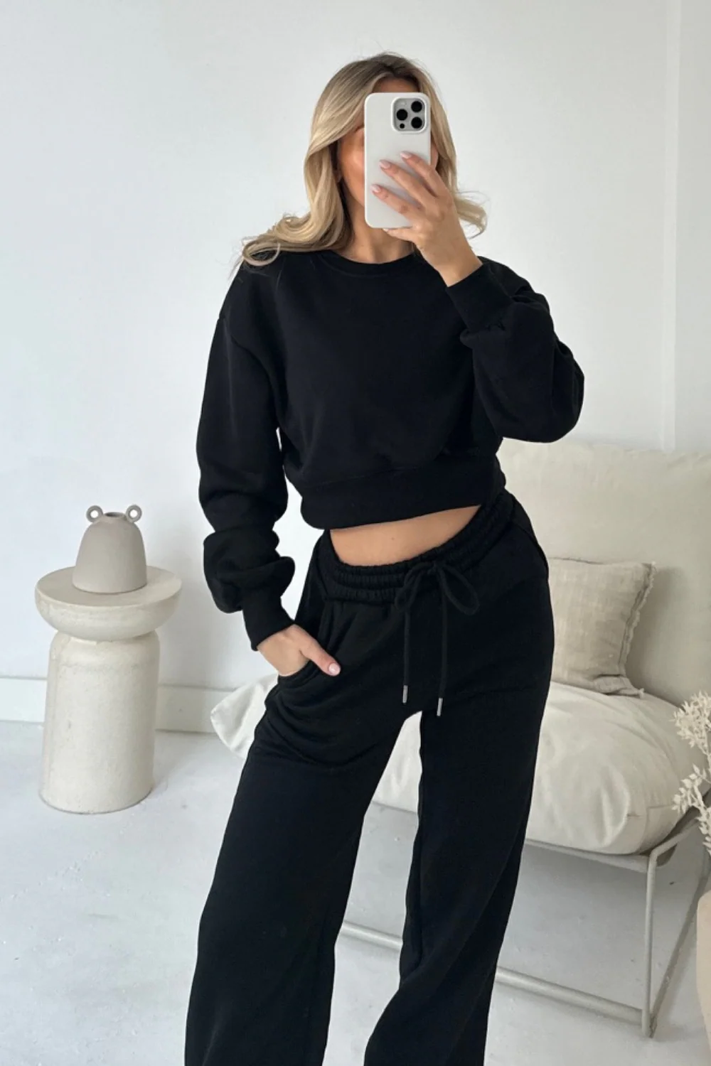 Ashley black cropped sweater and jogger loungewear - Image 2