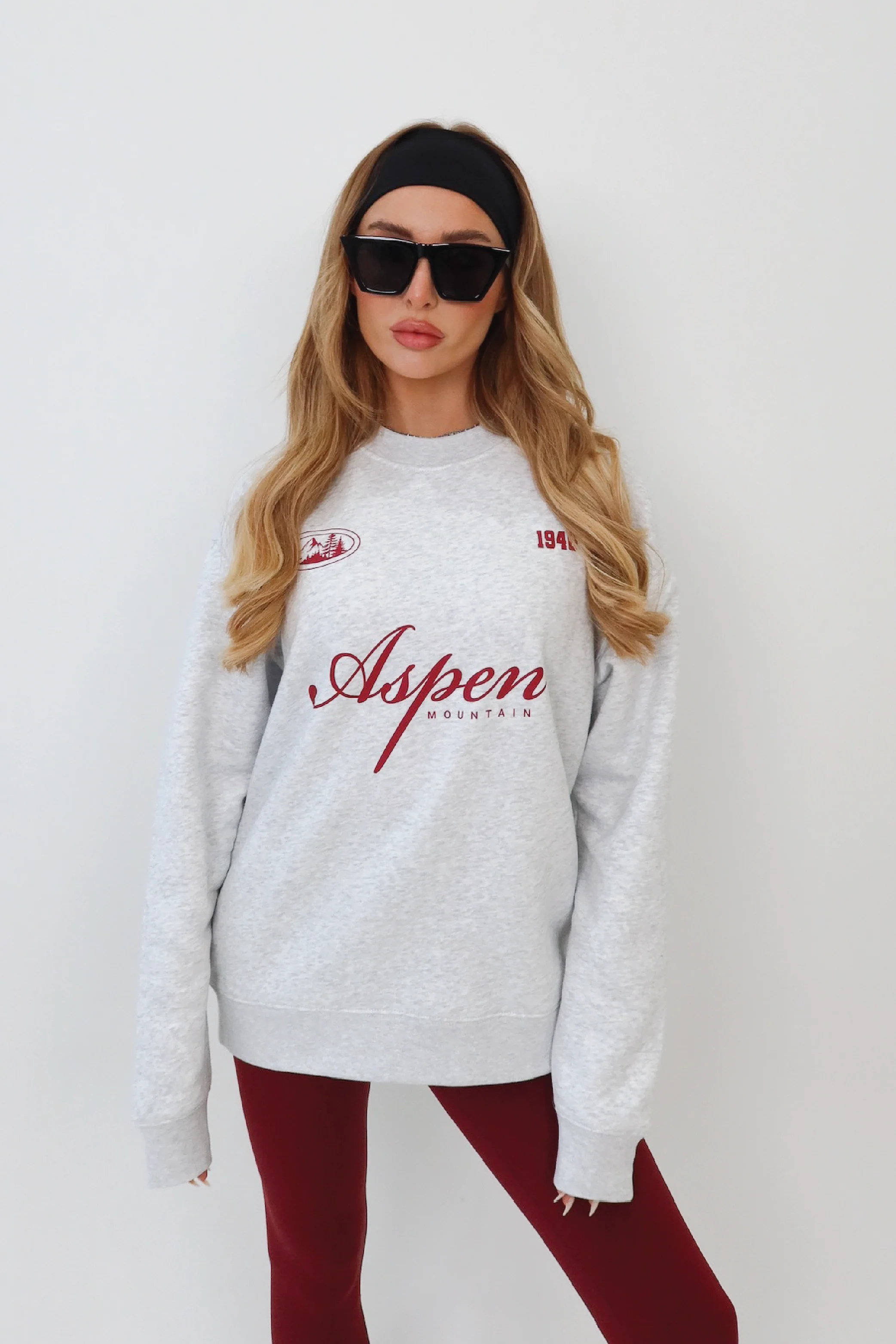 Aspen marl grey and burgundy printed sweater & legging - Image 2