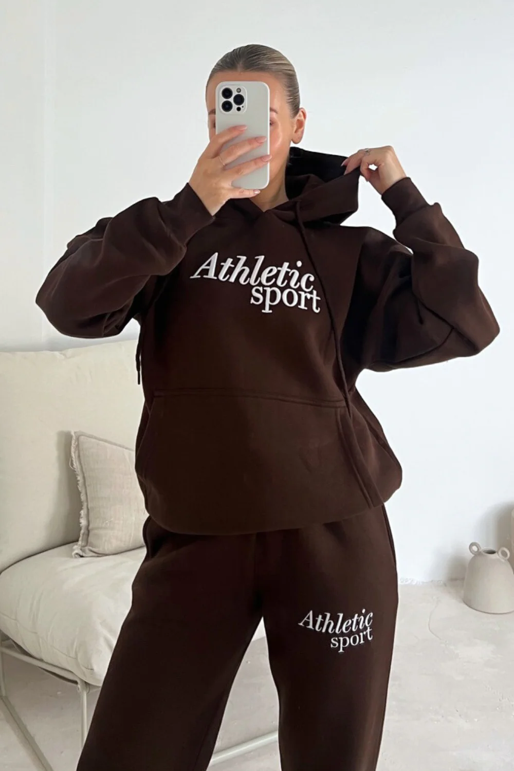 Athletic sport chocolate embroidered hoodie joggers premium loungewear - Image 2