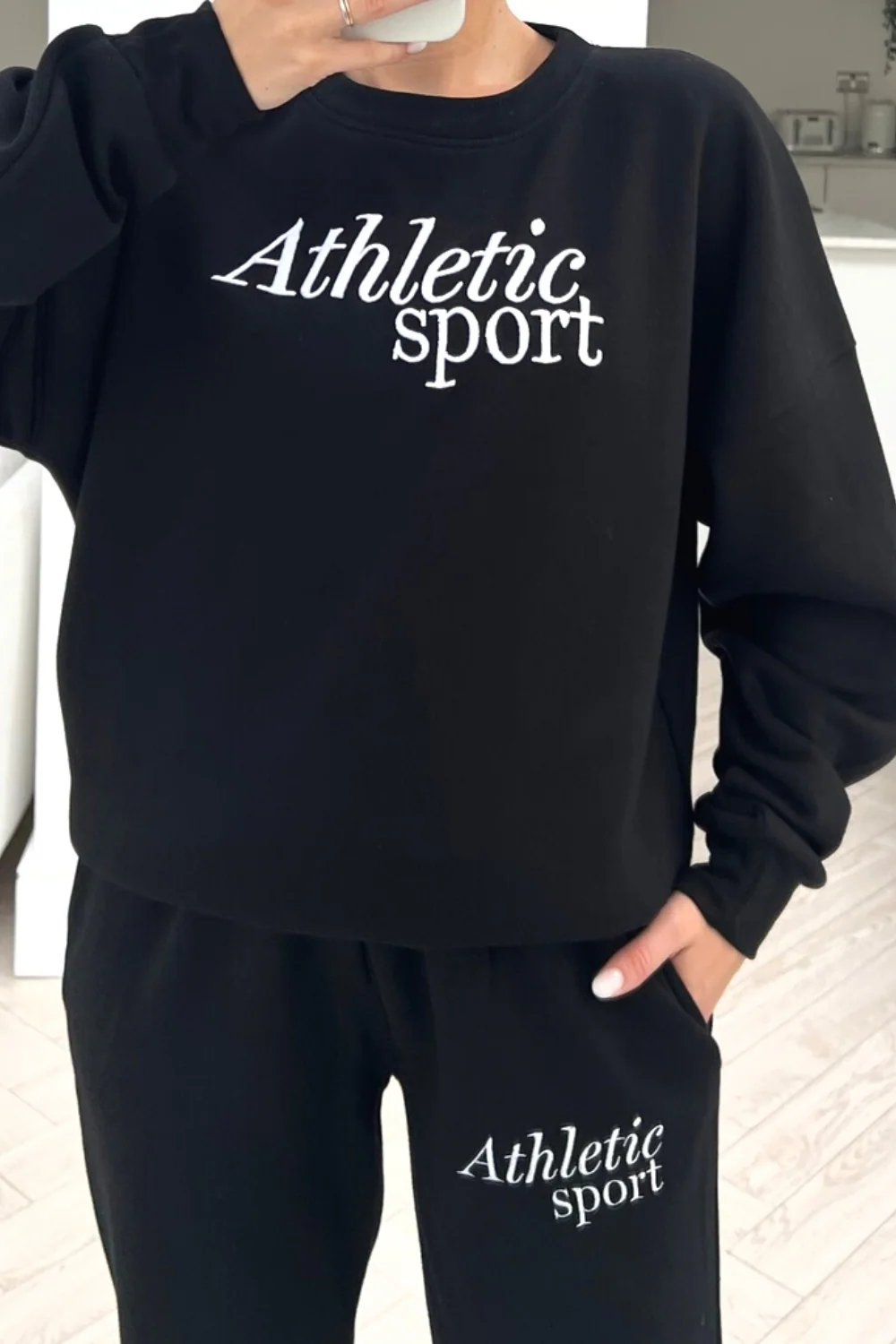Athletic sport black embroidered jogger sweater loungewear set - Image 3