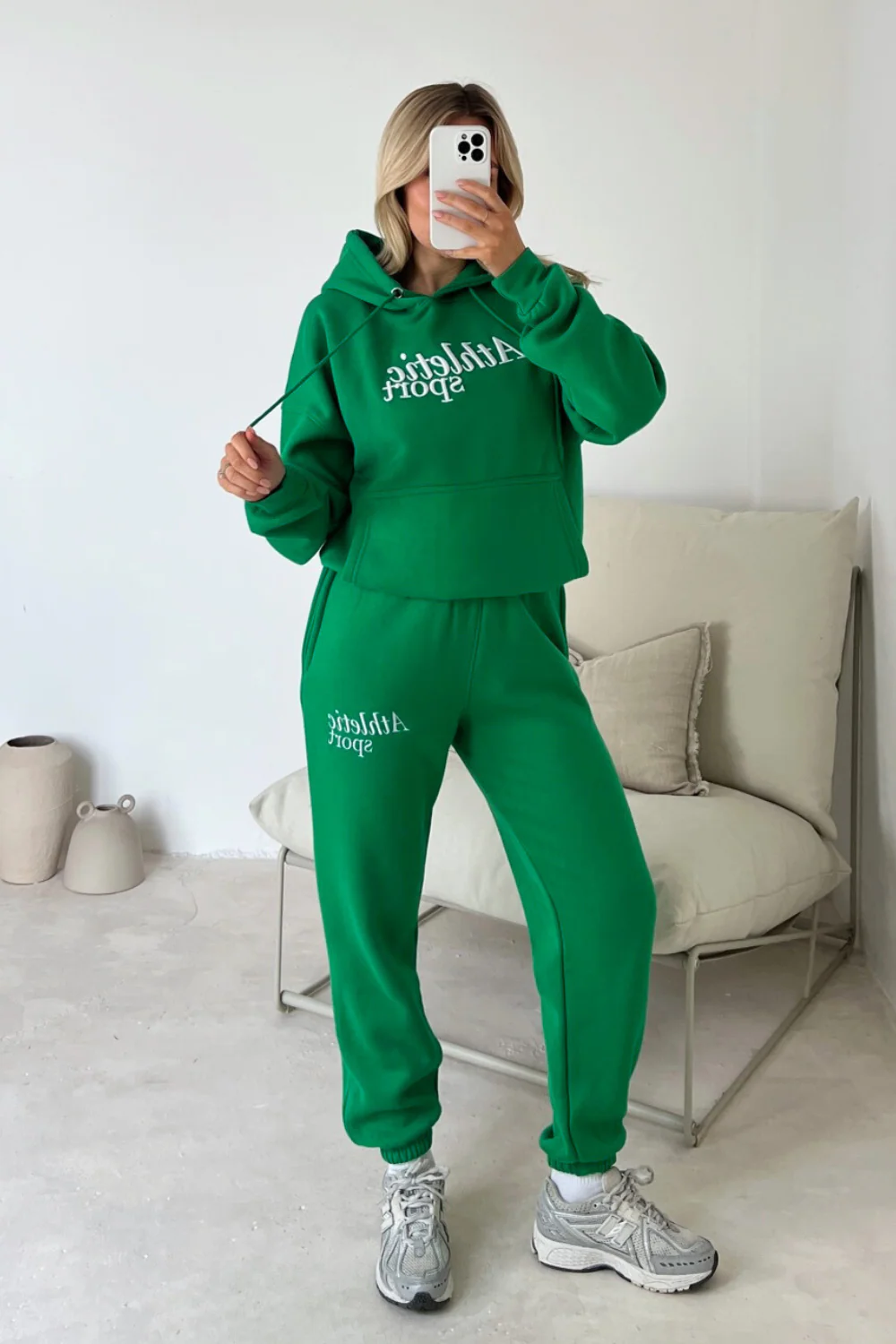 Athletic sport green embroidered hoodie joggers premium loungewear - Image 2