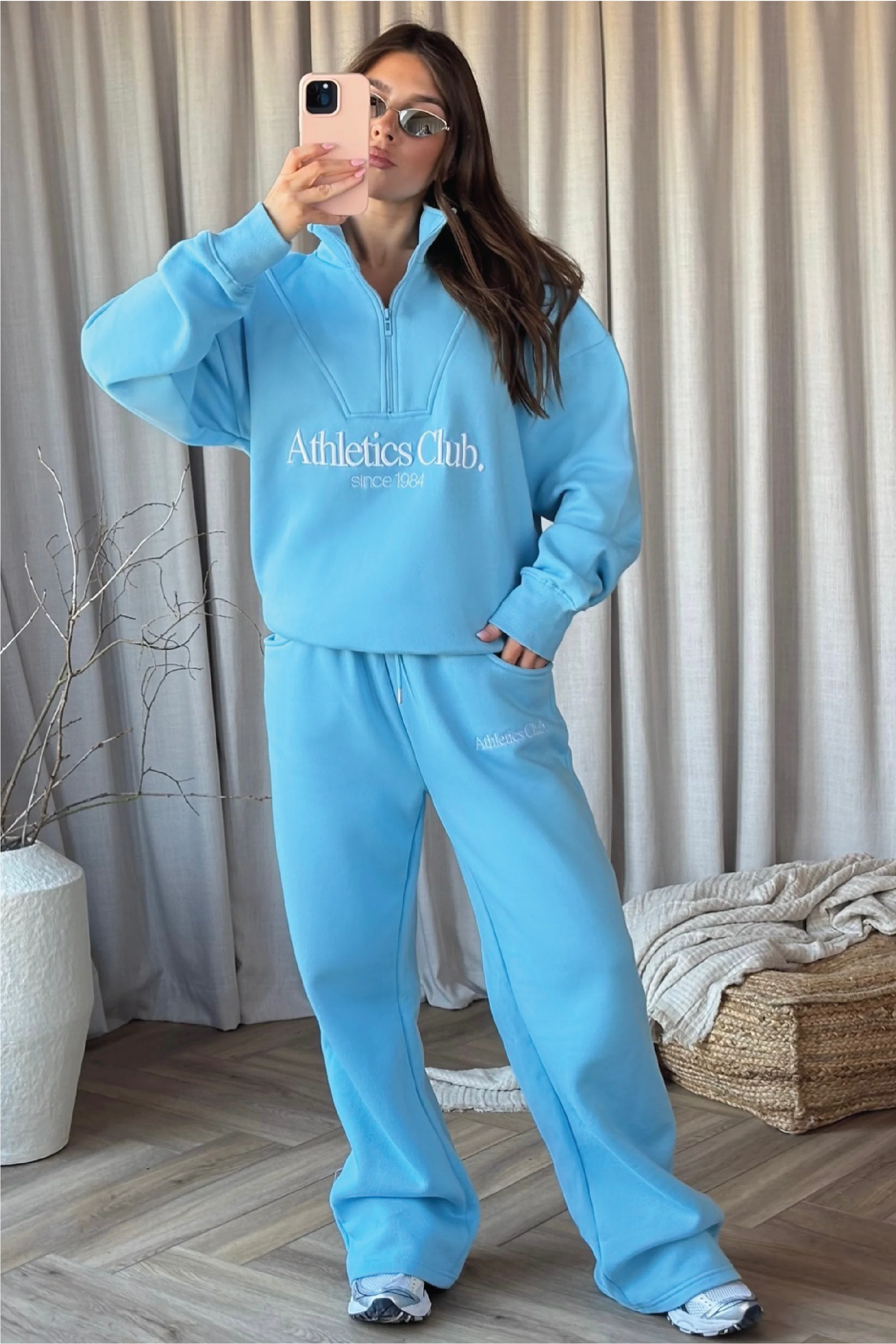 Athletics club blue 3/4 zip sweater straight leg loungewear