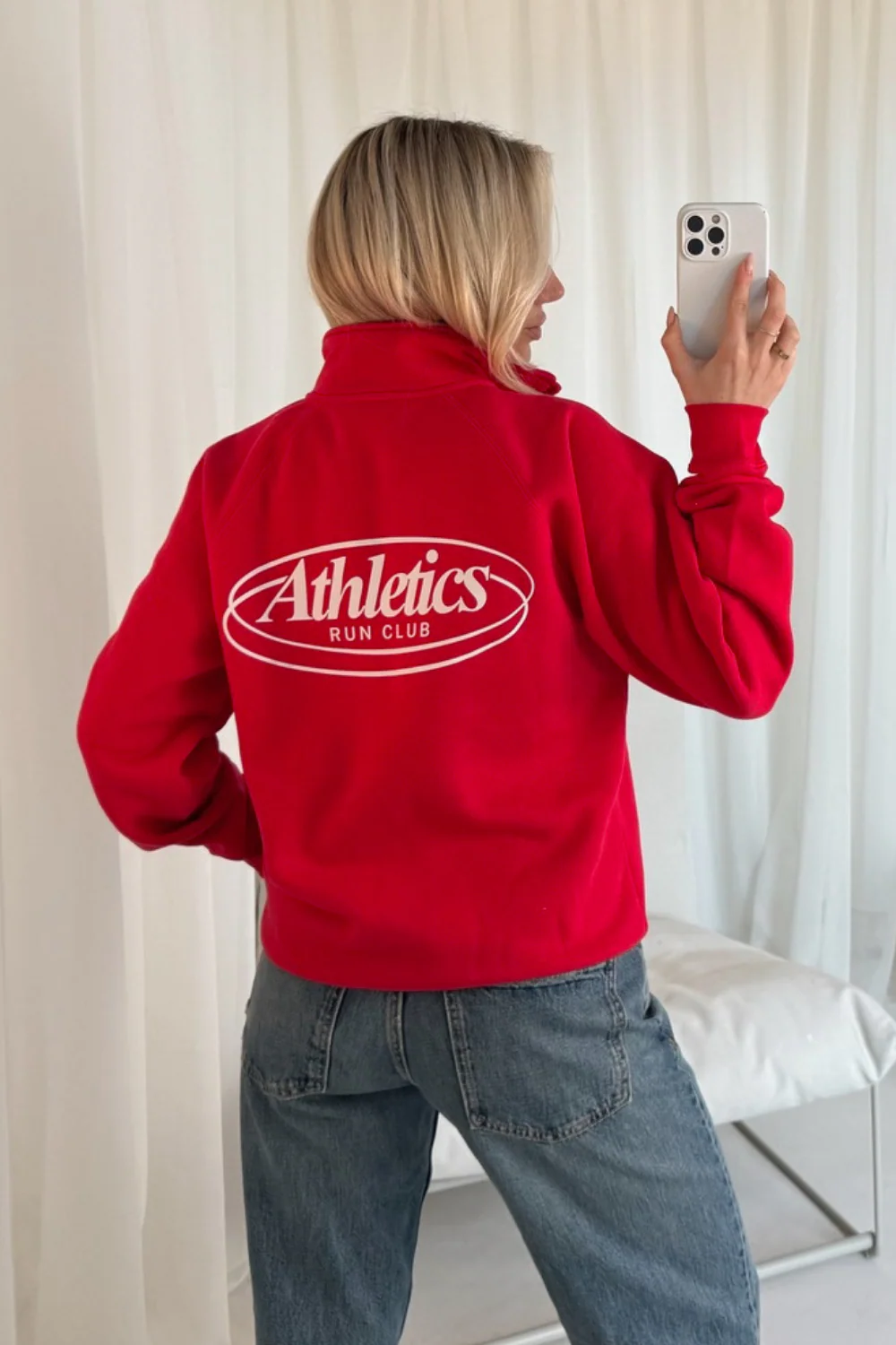 Athletics club red embroidered 3/4 zip sweater - Image 2