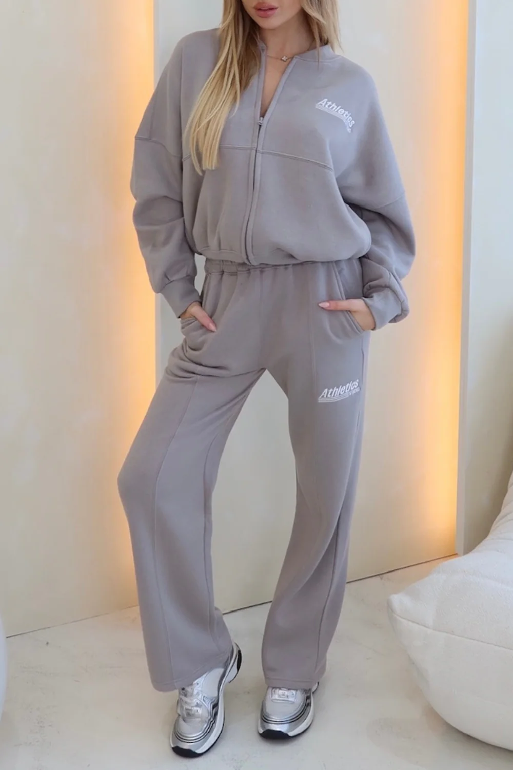 Athletics grey embroidered bomber and straight leg jogger loungewear - Image 2