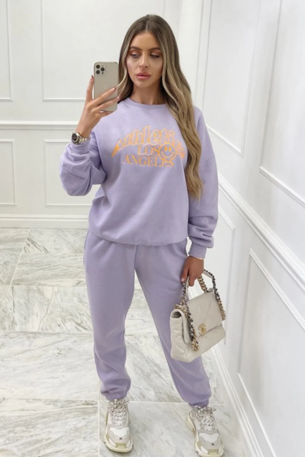 Athletics LA smiley lilac embroidered sweater loungewear set - Image 3