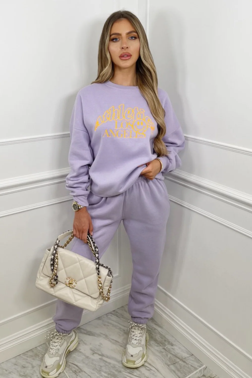 Athletics LA smiley lilac embroidered sweater loungewear set - Image 4