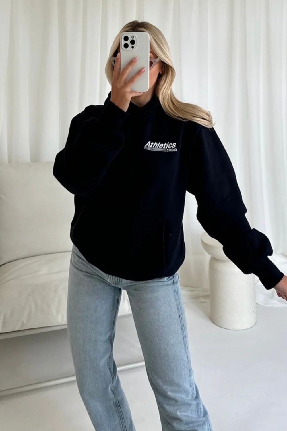 Athletics navy embroidered hoodie - Image 2