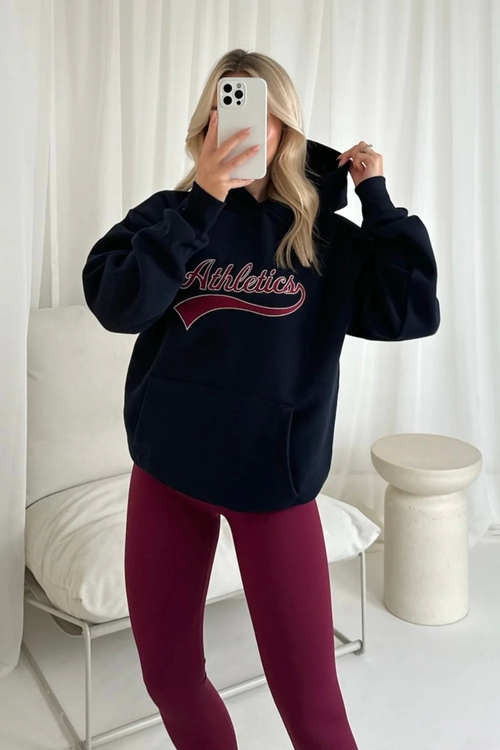 Athletics navy embroidered hoodie and seamless legging set - Image 2