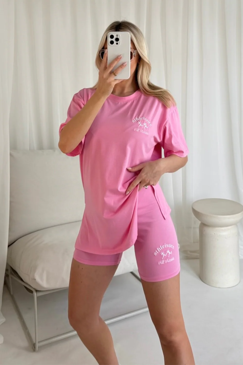 Athletics pink embroidered cycling short co-ord