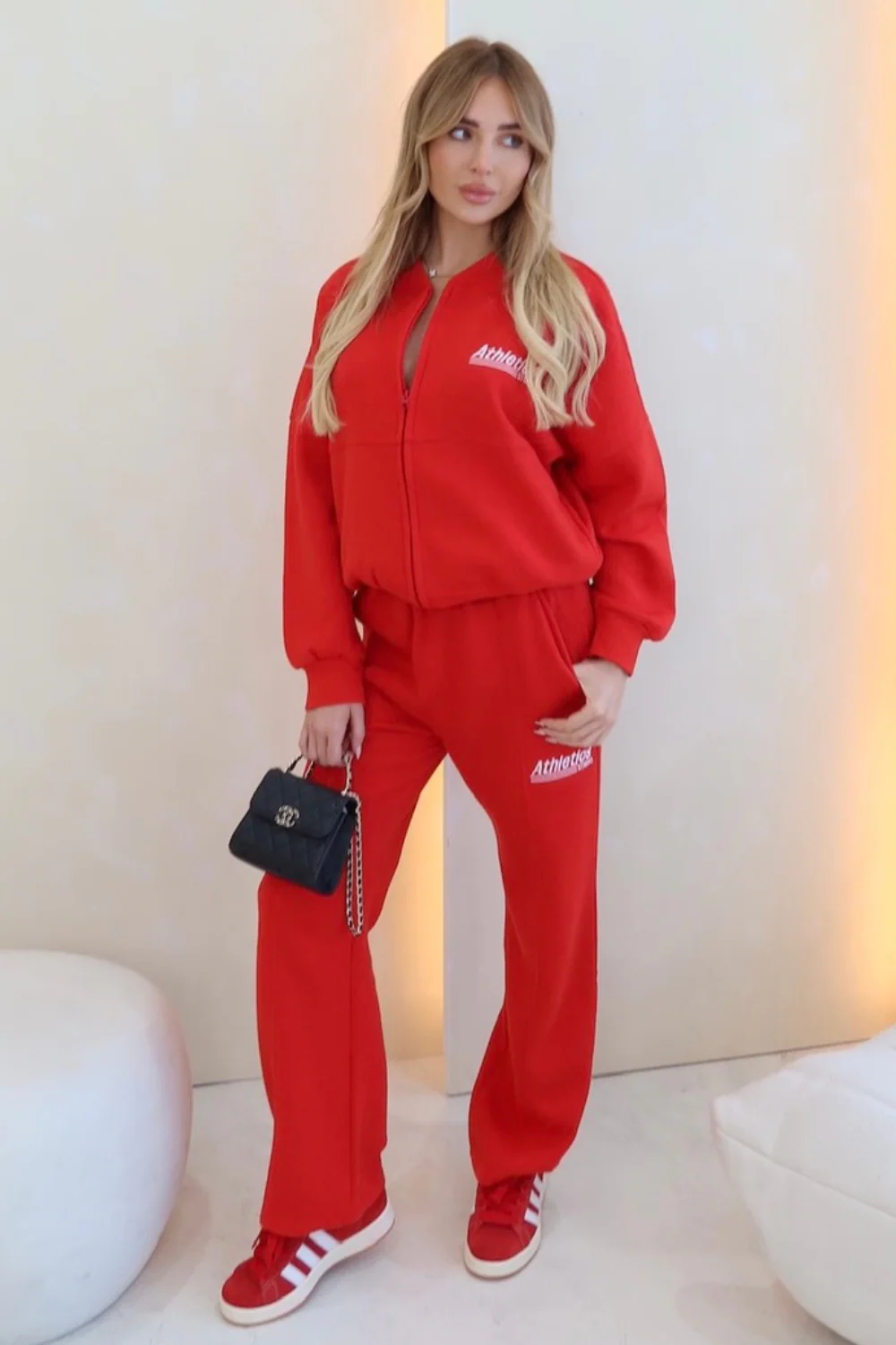 Athletics red embroidered bomber and straight leg jogger loungewear - Image 2
