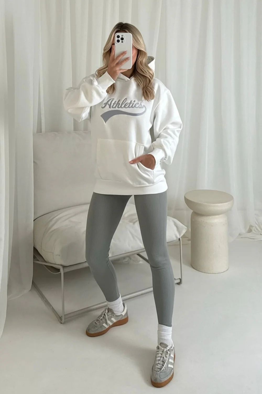 Athletics white embroidered hoodie and seamless legging set - Image 2