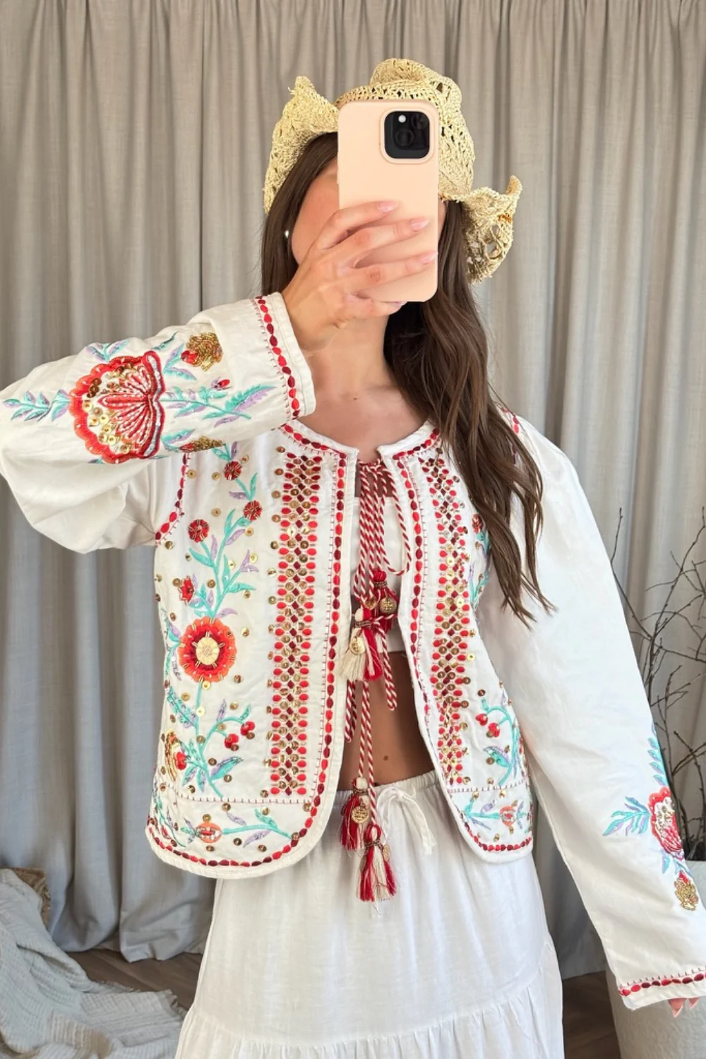 Aurora white embellished tie front jacket - Image 2