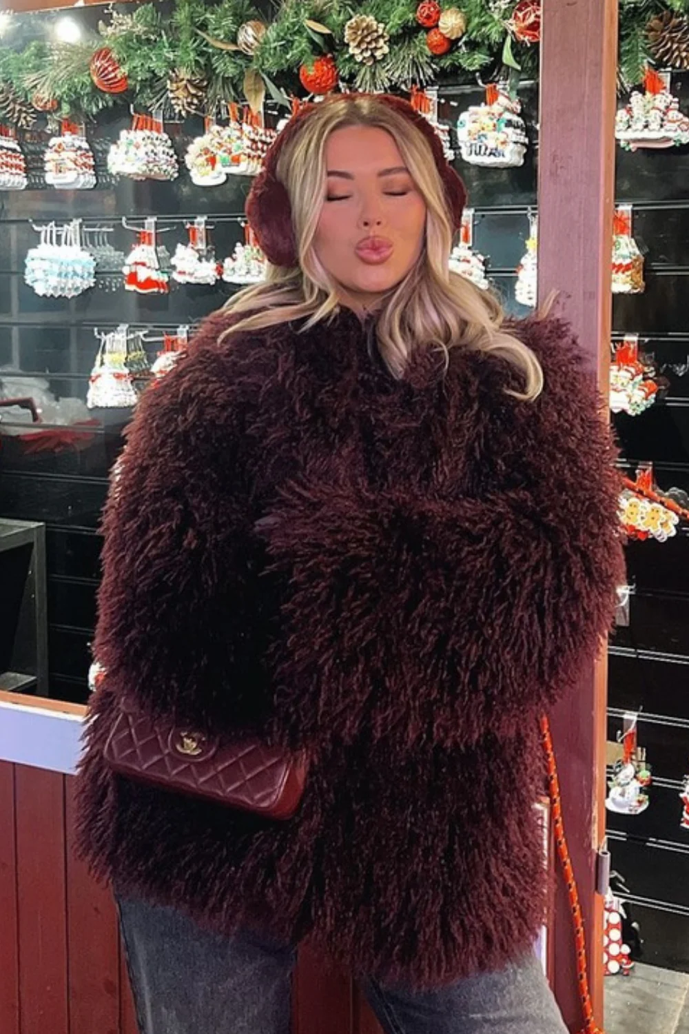 Ava burgundy Mongolian faux fur coat - Image 4
