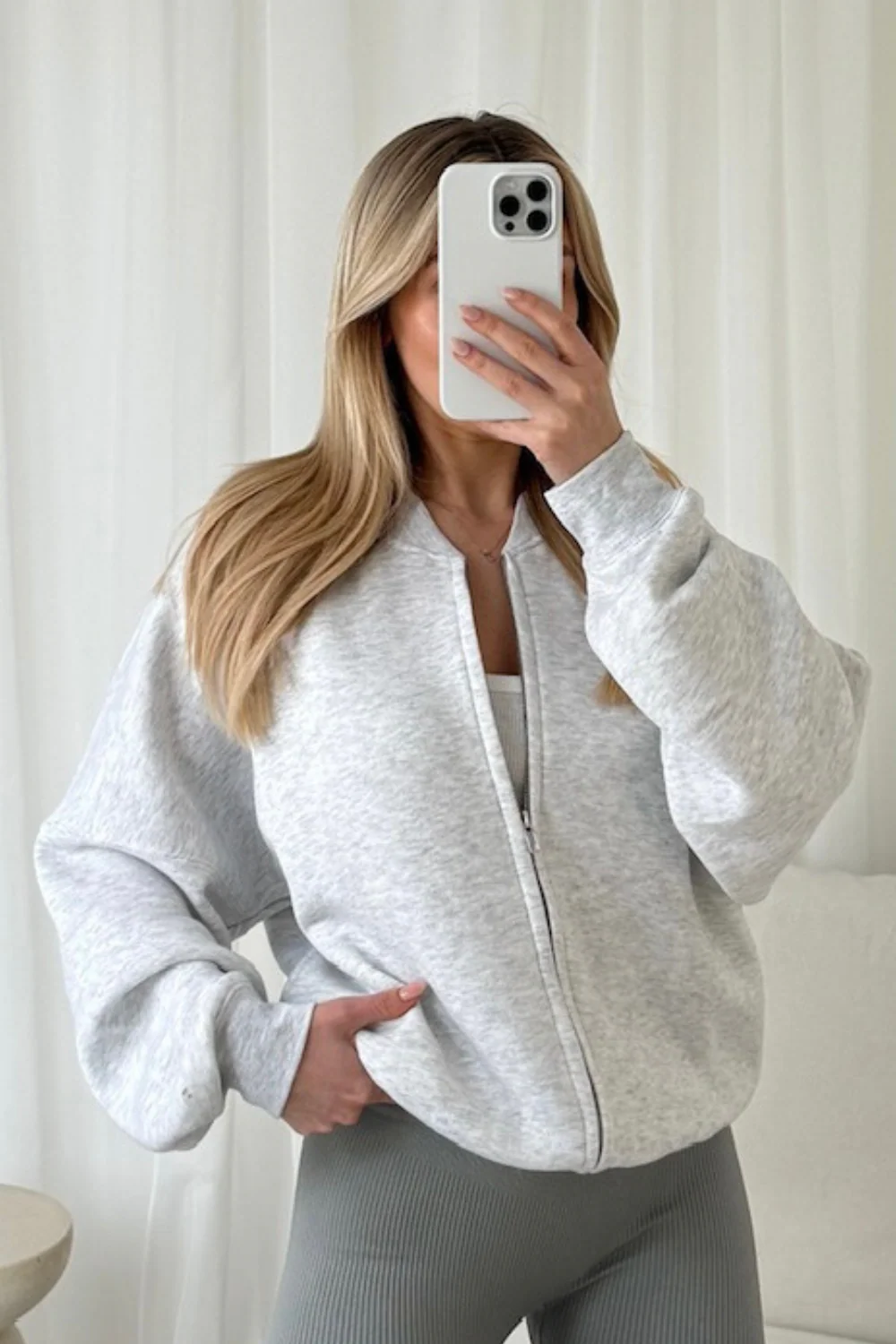 Ava marl grey bomber jacket - Image 2