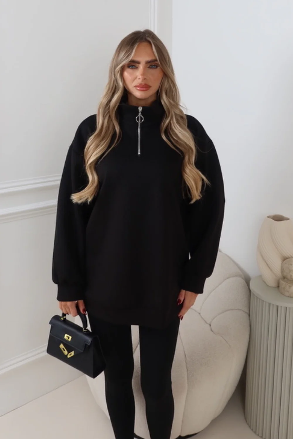 AYLA BLACK 3/4 ZIP JUMPER