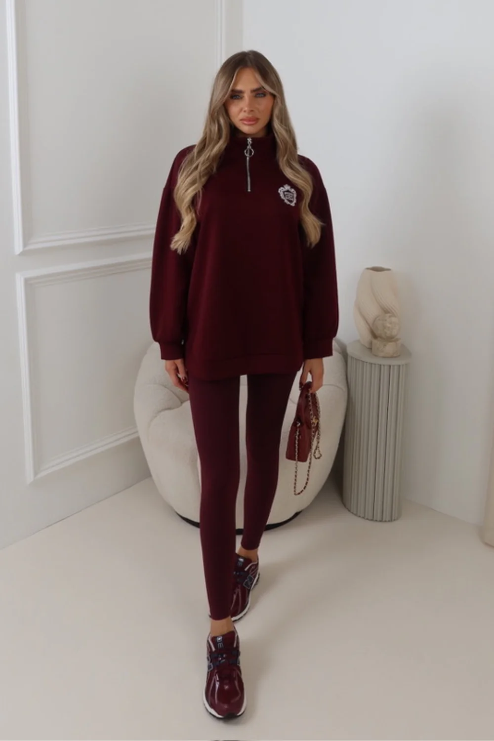 AYLA GEGE EMBLEM BURGUNDY 3/4 ZIP JUMPER - Image 2