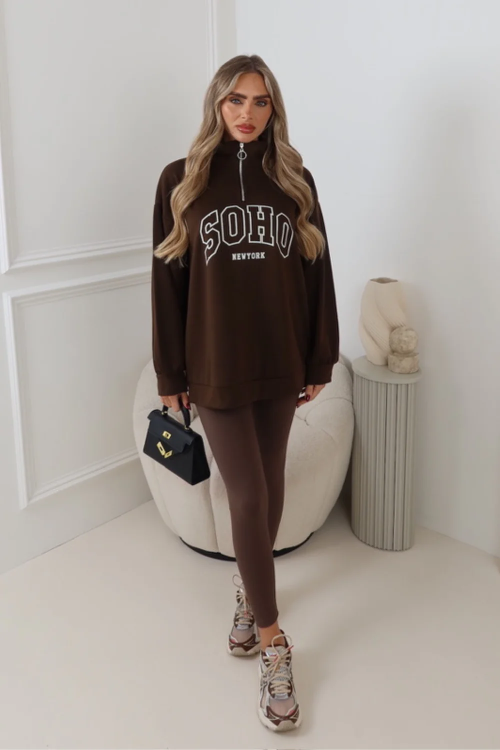 AYLA SOHO PRINTED CHOCOLATE 3/4 ZIP JUMPER - Image 2