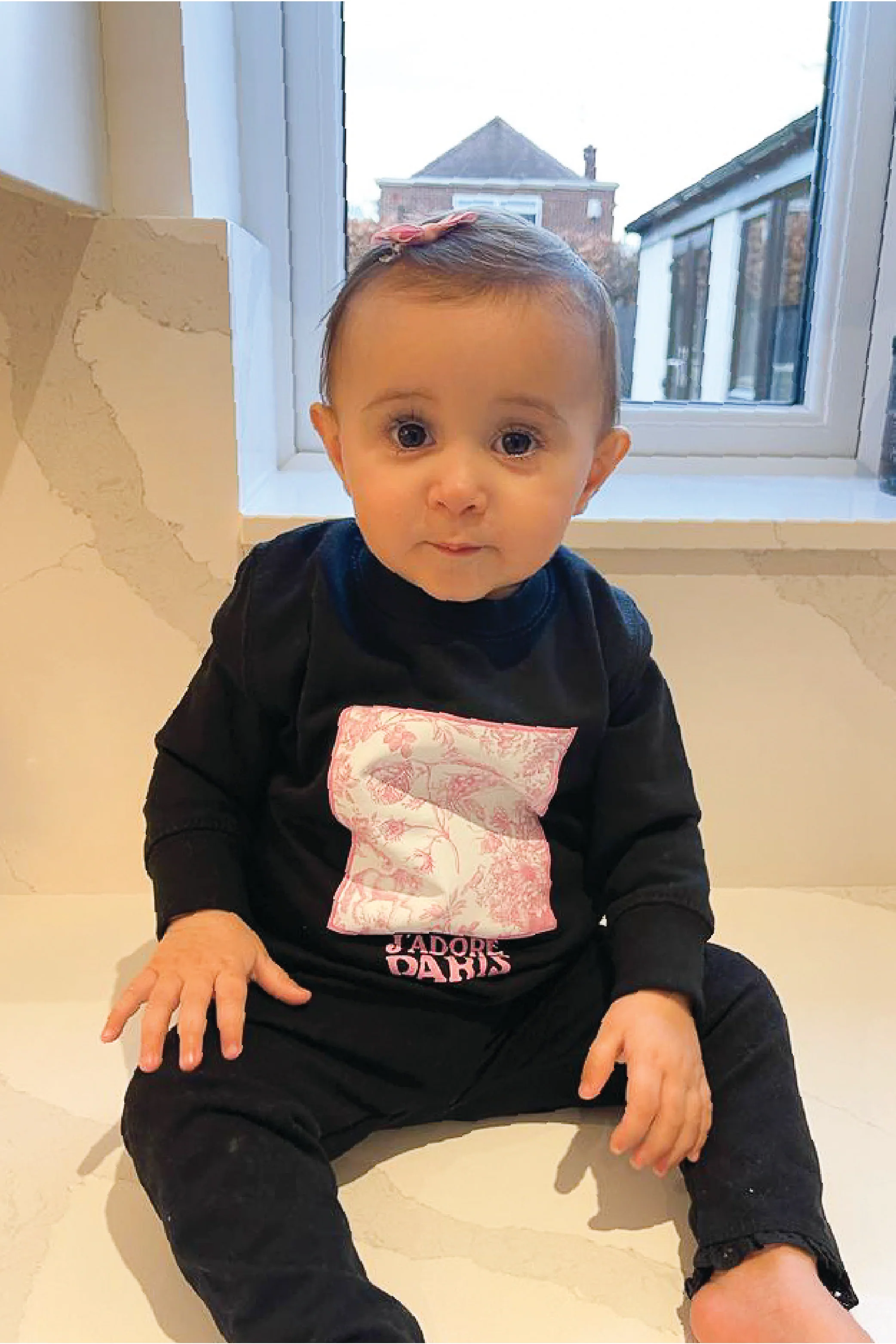 Baby black jadore pink Paris floral box printed sweater - Image 2