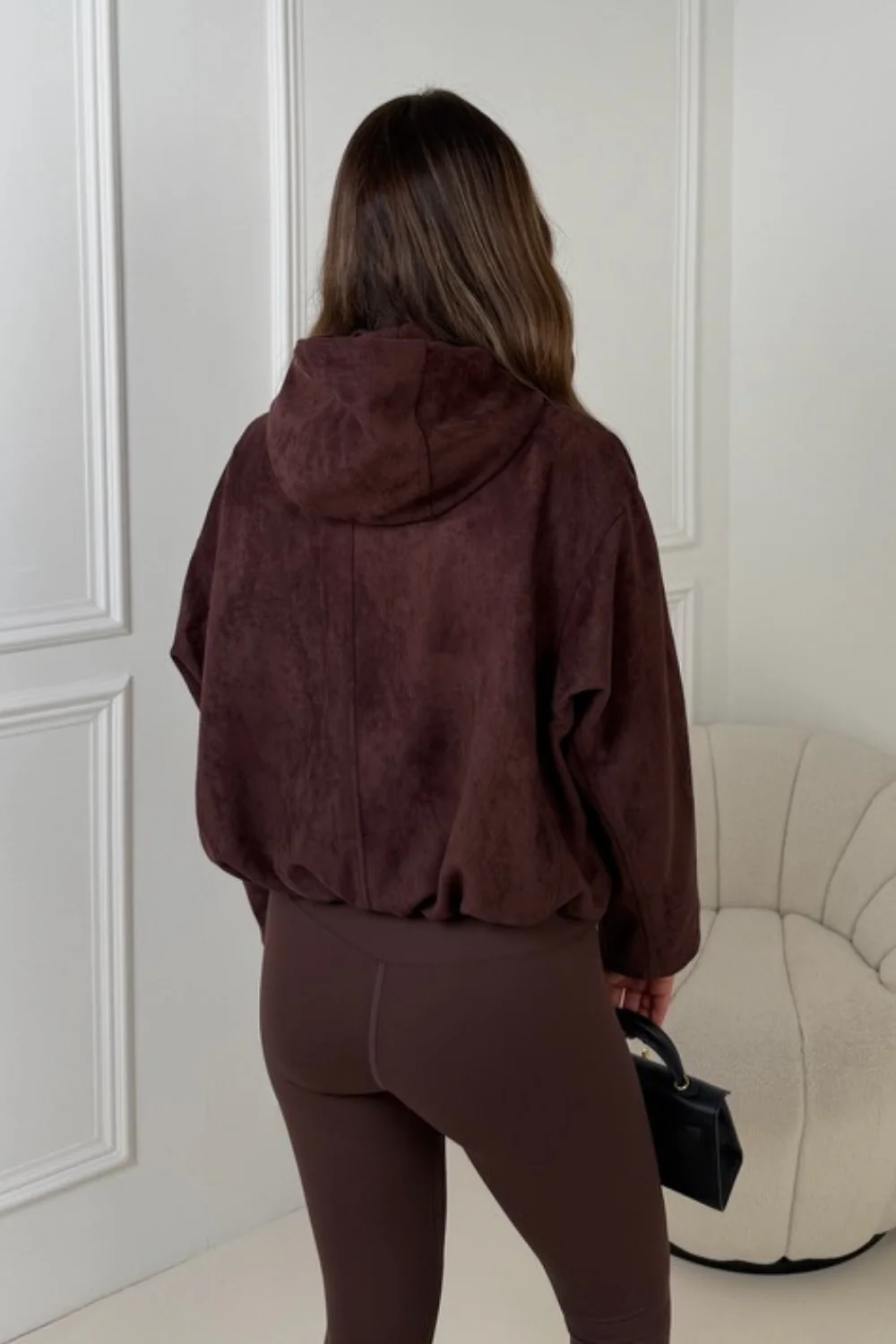 BARNY DARK CHERRY FAUX SUEDE HOODED BOMBER JACKET - Image 3