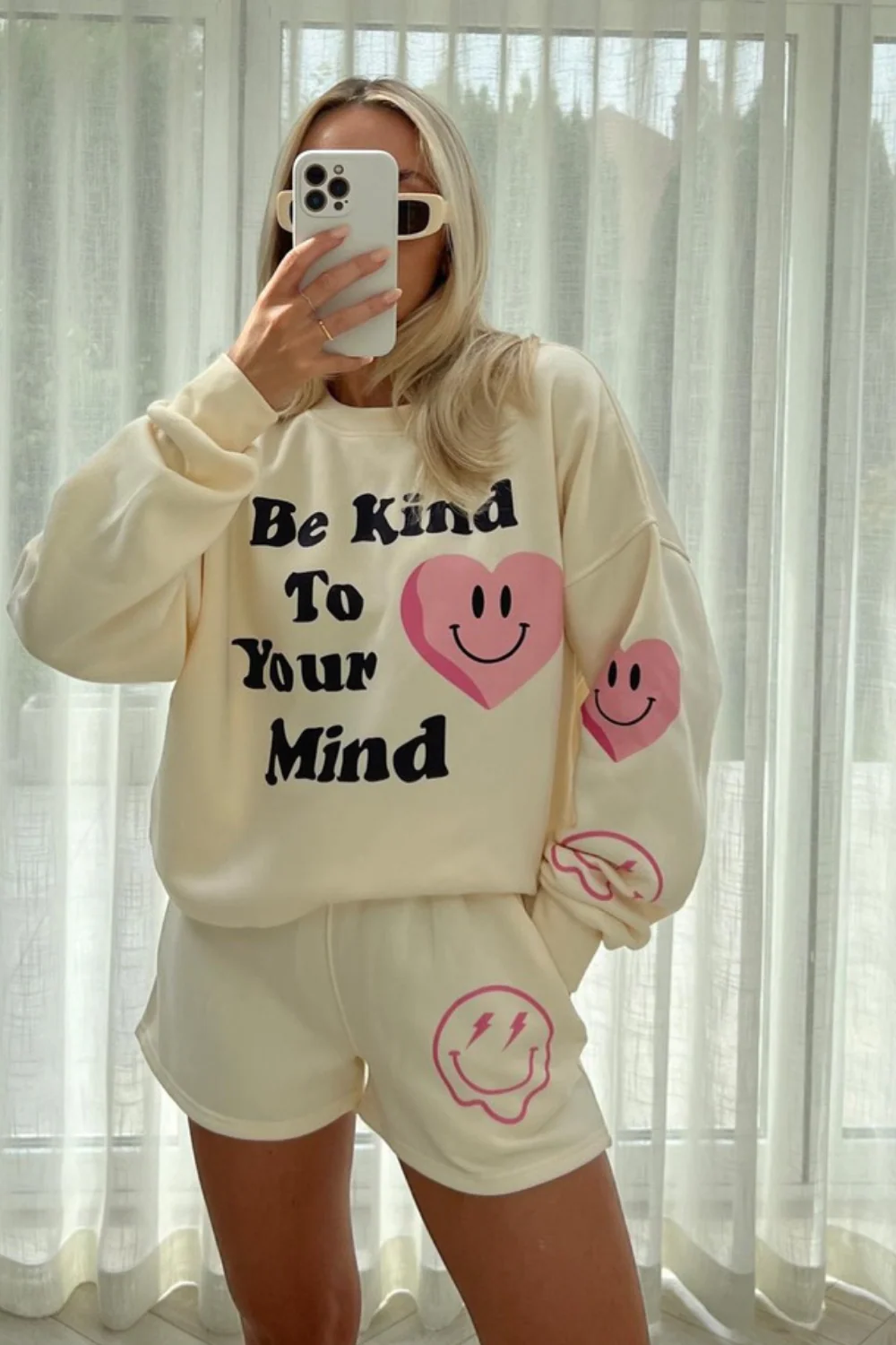 Be kind ecru sweater short loungewear set - Image 2