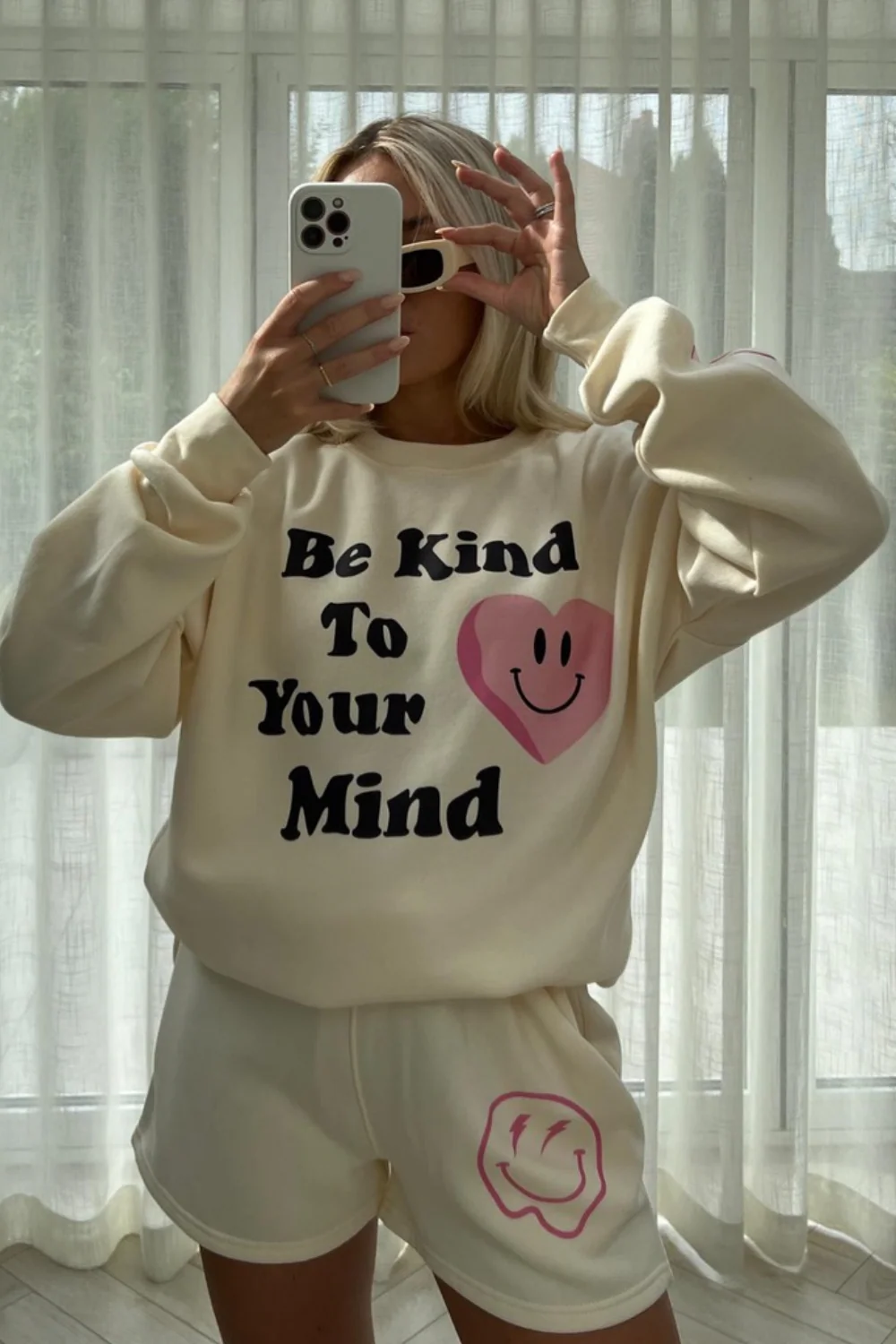 Be kind ecru sweater short loungewear set - Image 3