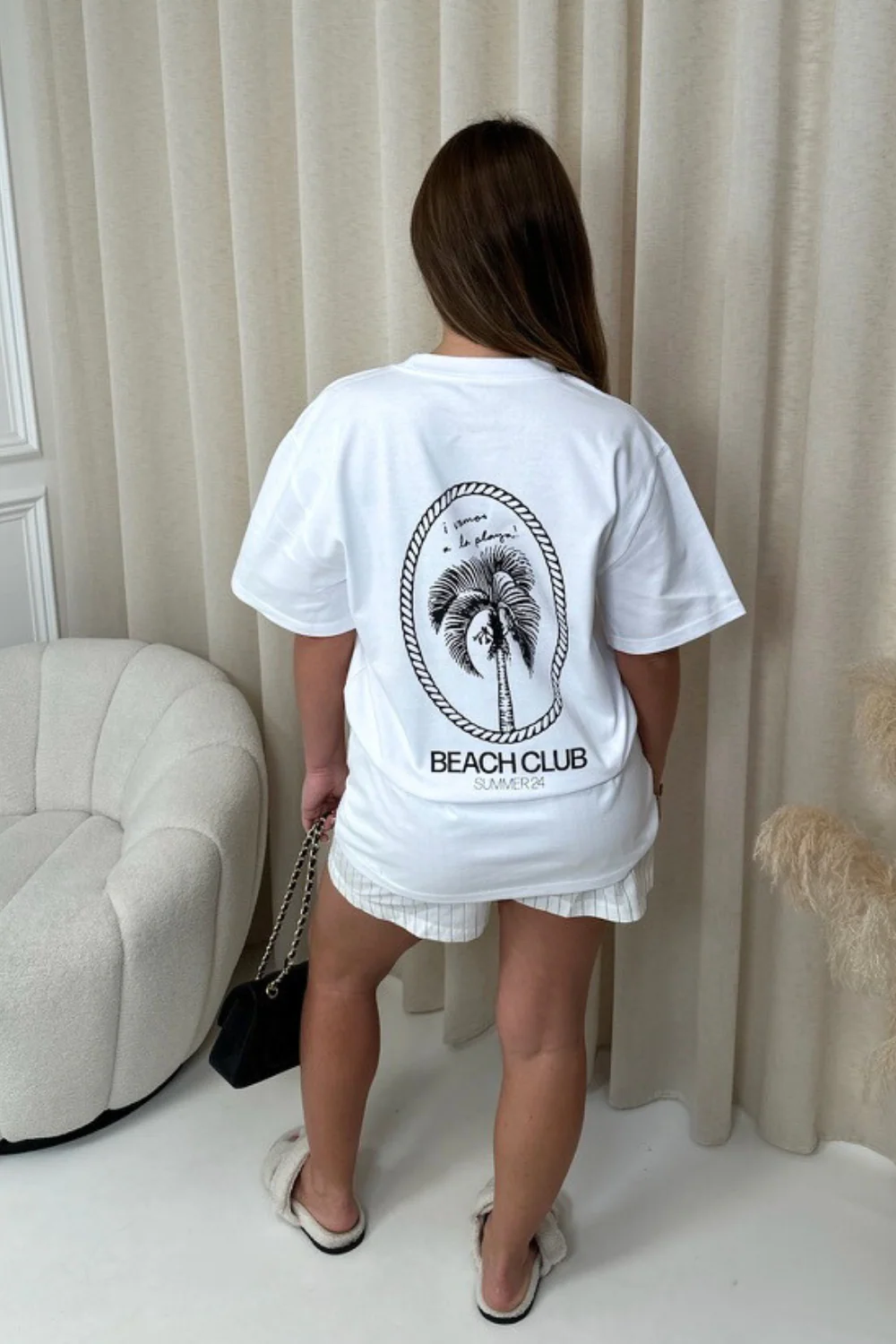 Beach club white printed heavyweight oversized t-shirt - Image 3