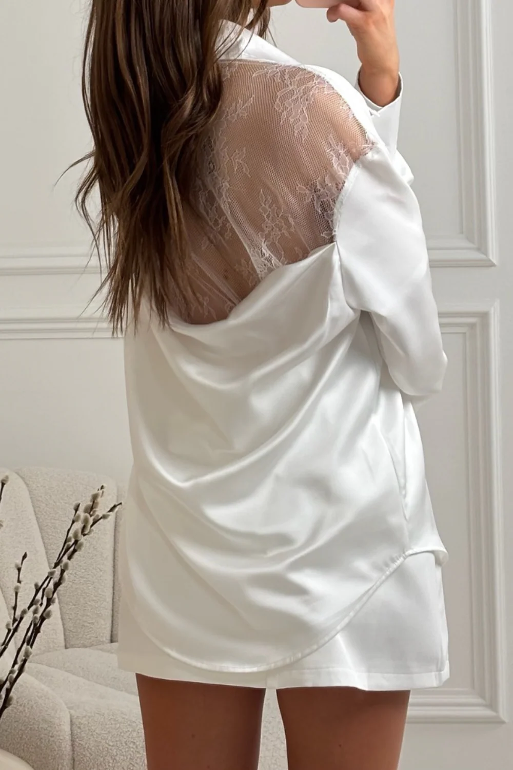 Becky white satin & lace shirt