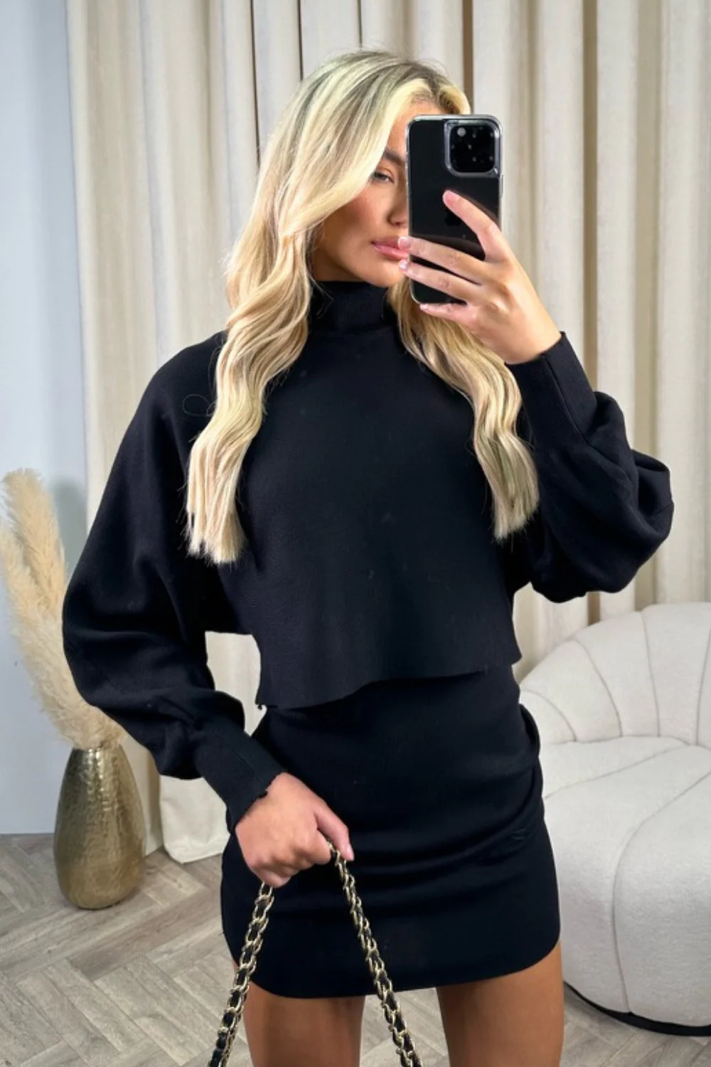 bella black cropped jumper dress coord - Image 5