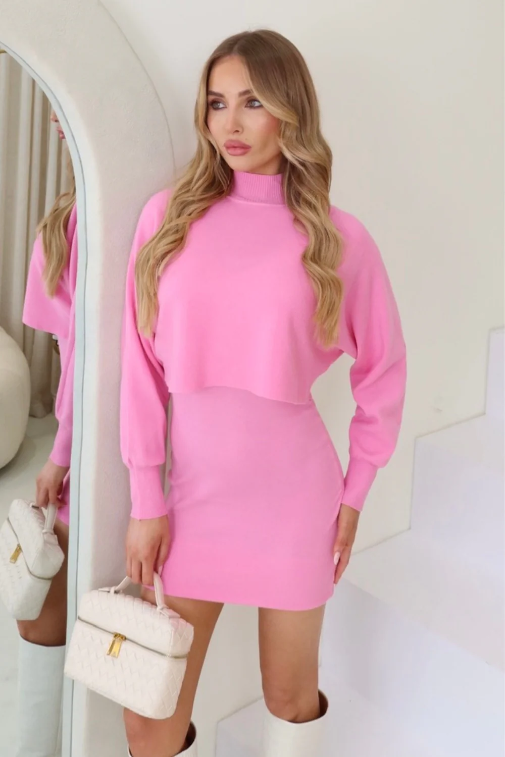 bella pink cropped jumper dress coord - Image 5