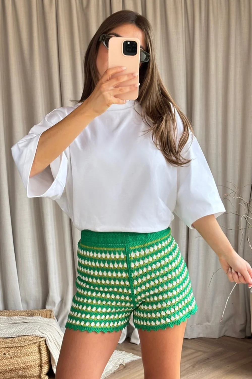 Beth green crochet mini shorts - Image 2