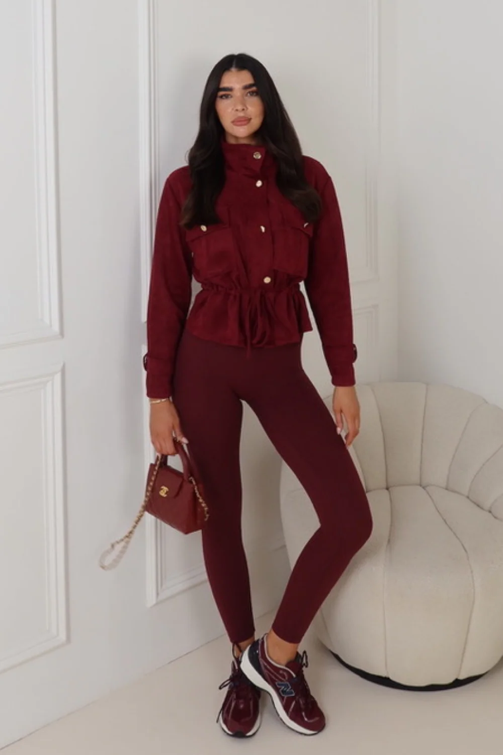 BETHANIE CHERRY RED DRAWSTRING FAUX SUEDE JACKET - Image 3