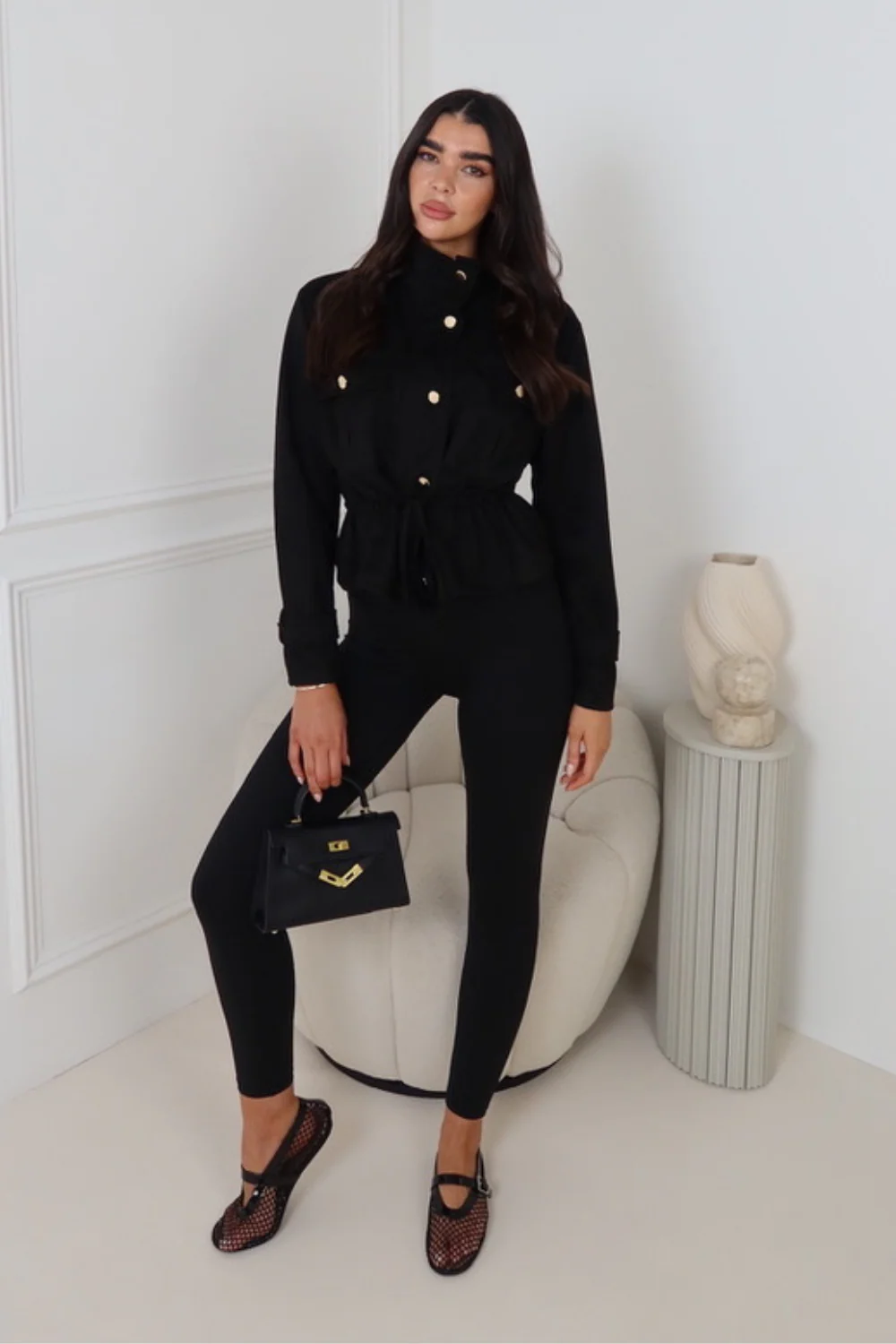 BETHANIE BLACK DRAWSTRING FAUX SUEDE JACKET