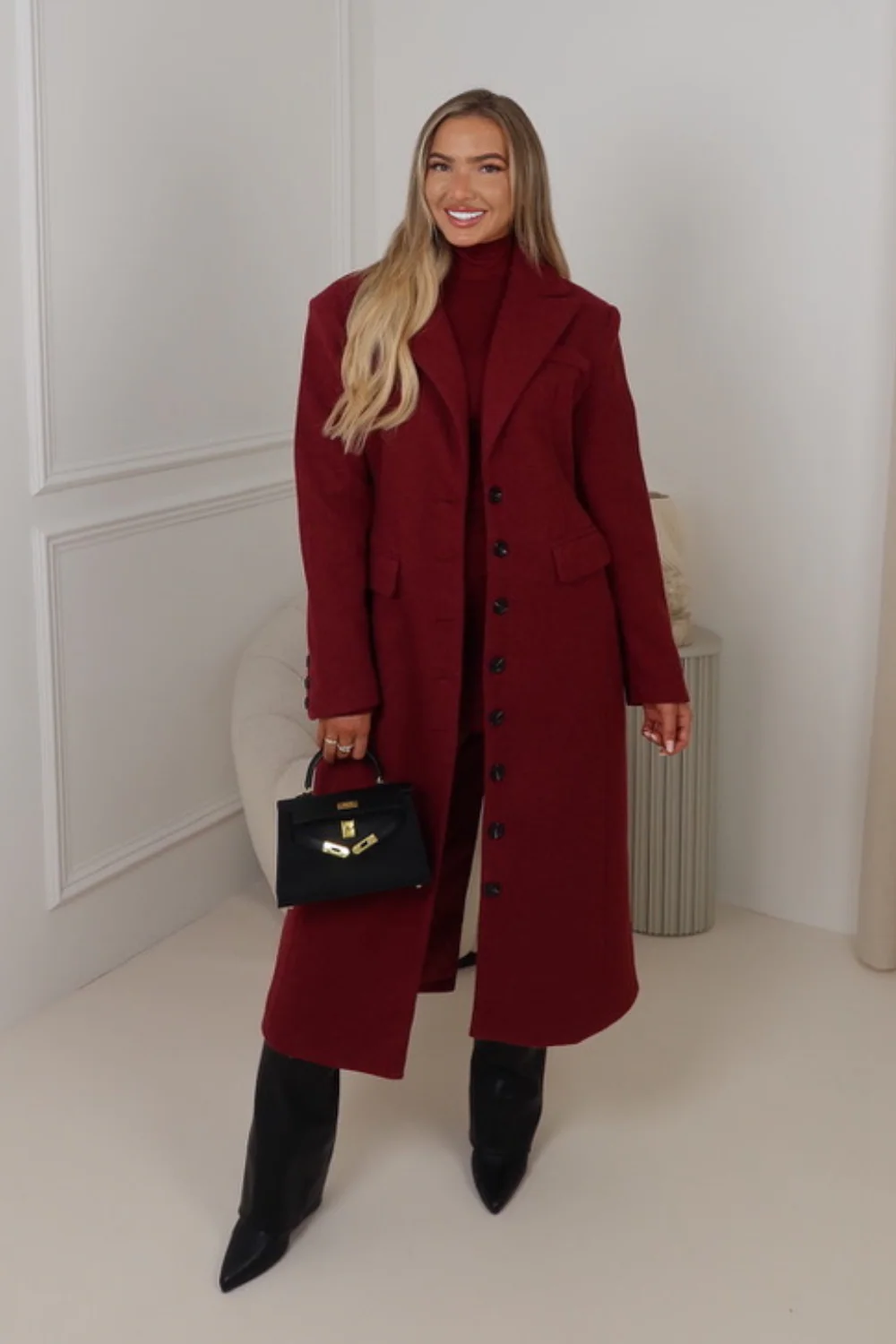 Betty burgundy long trench coat - Image 5