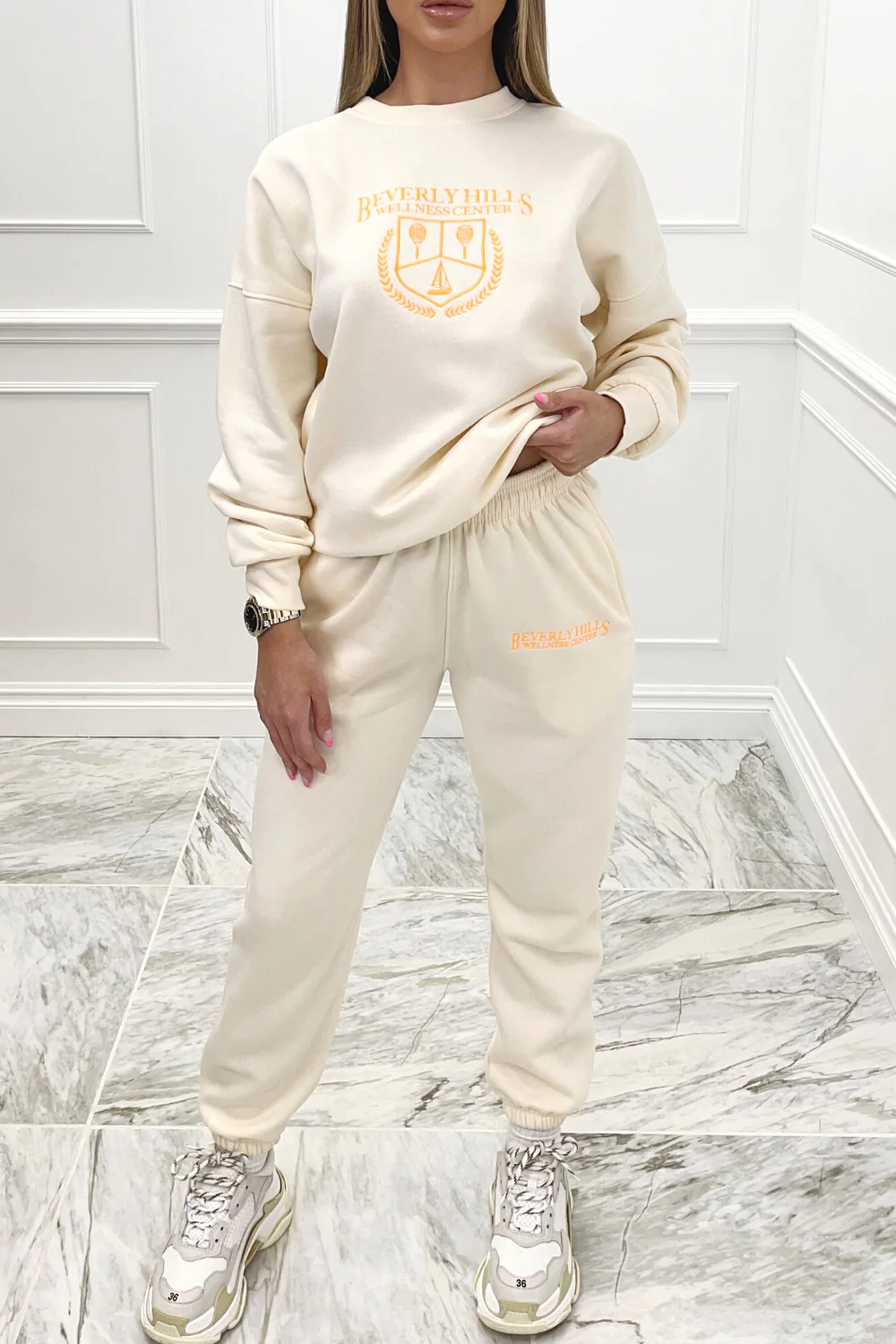 Beverly Hills ecru embroidered sweater loungewear set - Image 2