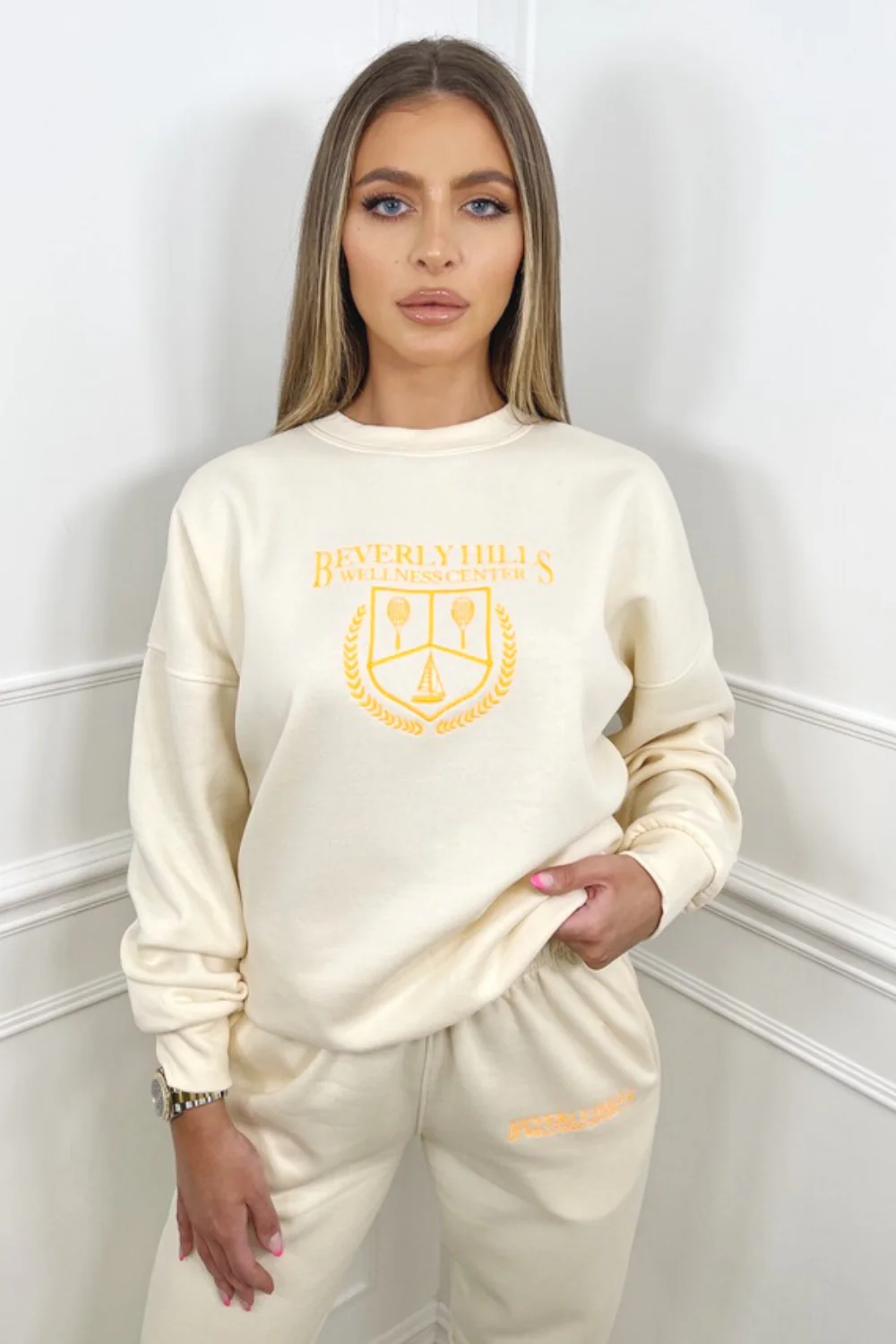 Beverly Hills ecru embroidered sweater loungewear set - Image 3