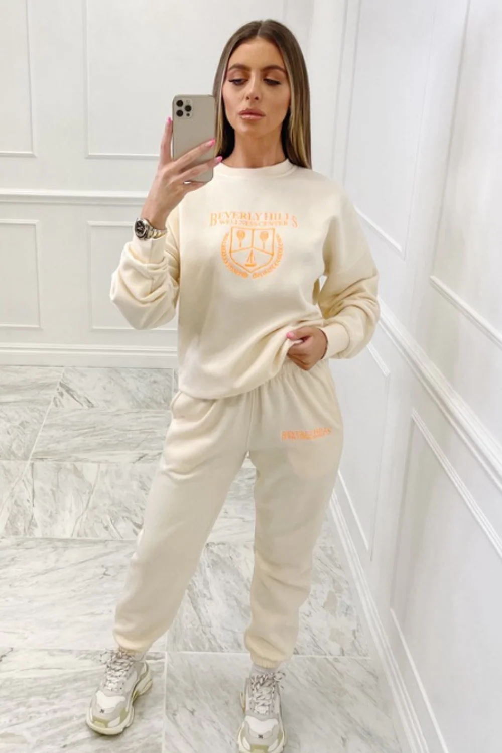Beverly Hills ecru embroidered sweater loungewear set - Image 4