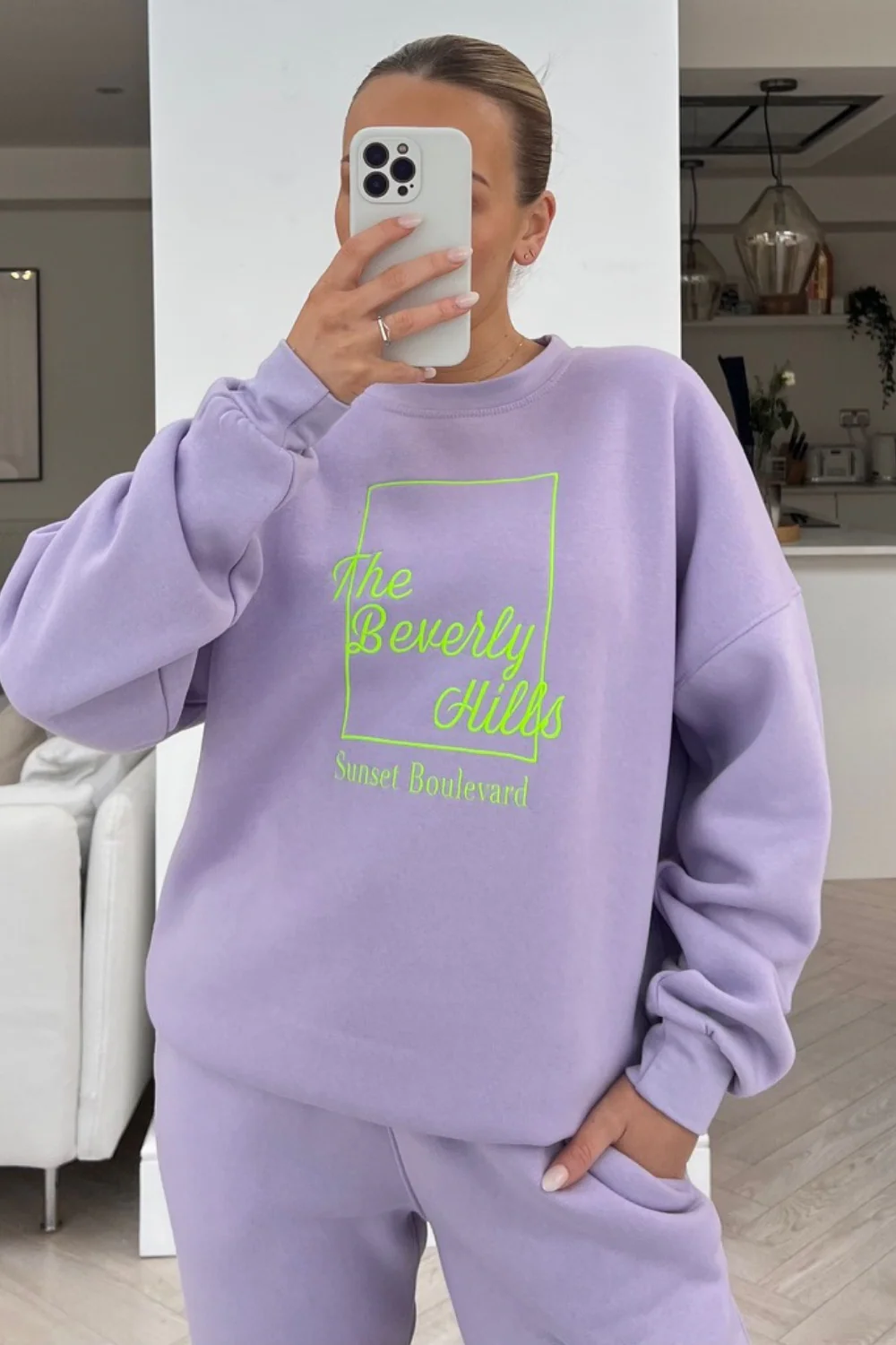 Beverly Hills lilac & green embroidered sweater loungewear set - Image 2
