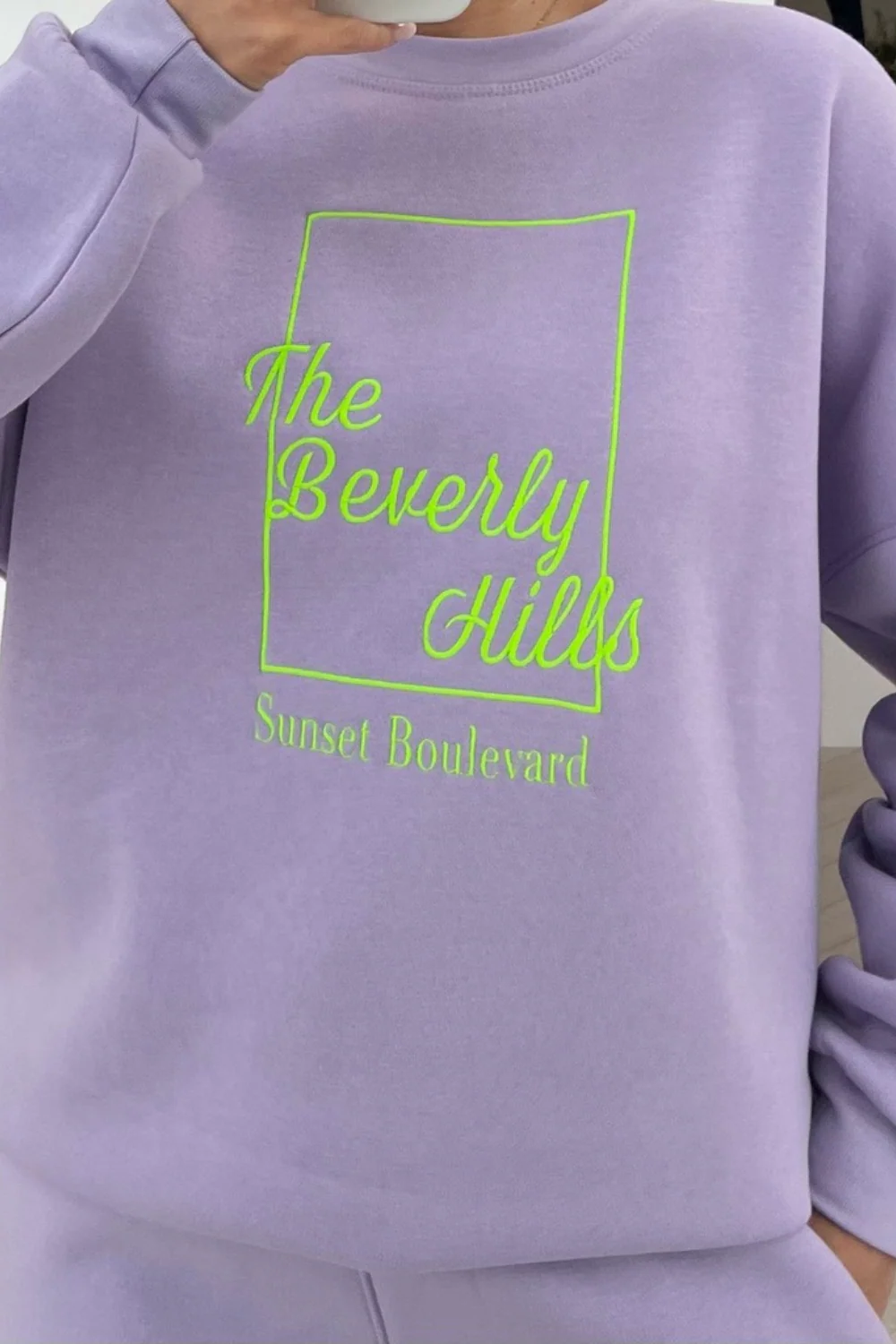 Beverly Hills lilac & green embroidered sweater loungewear set - Image 3